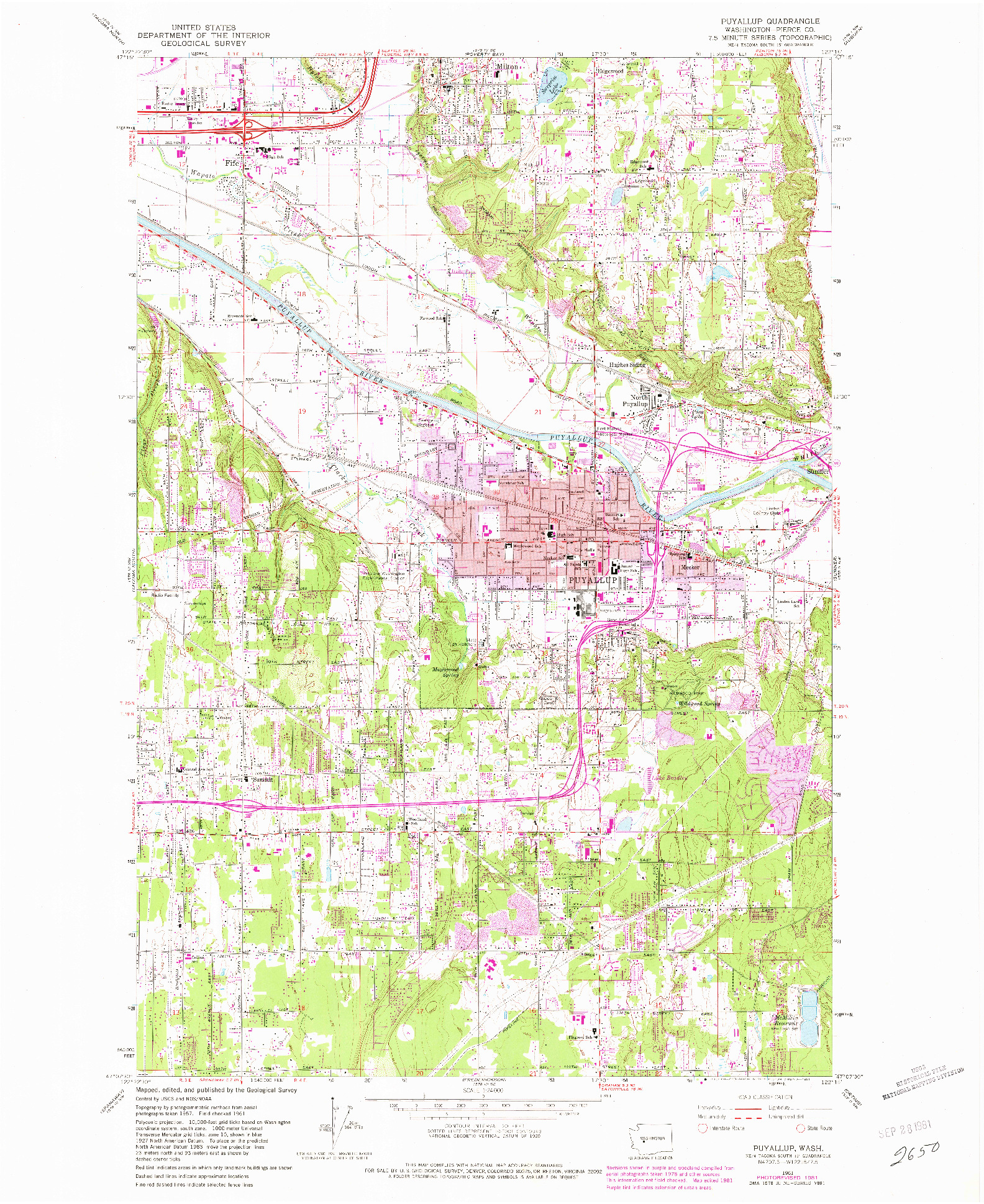 USGS 1:24000-SCALE QUADRANGLE FOR PUYALLUP, WA 1961