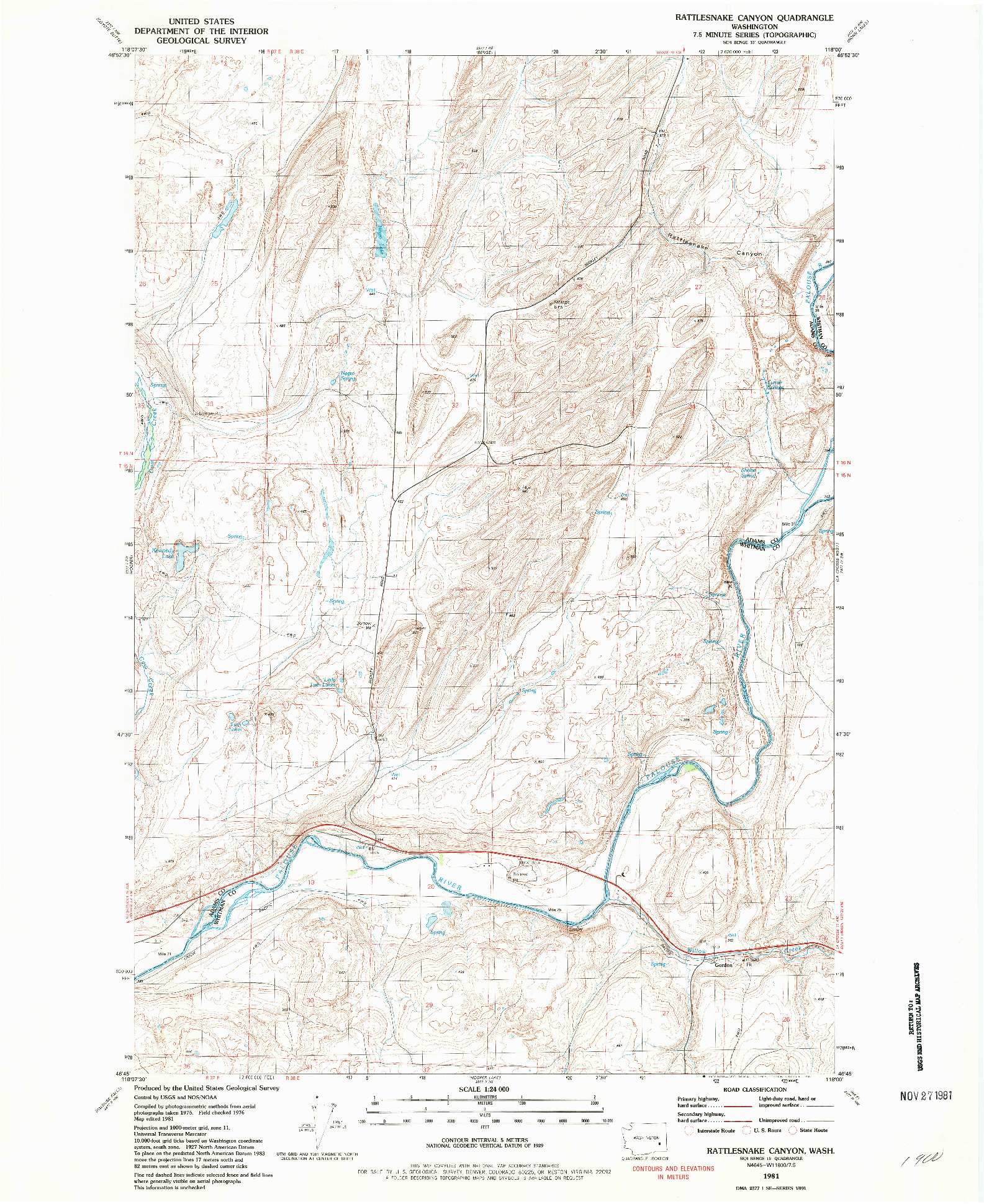 USGS 1:24000-SCALE QUADRANGLE FOR RATTLESNAKE CANYON, WA 1981