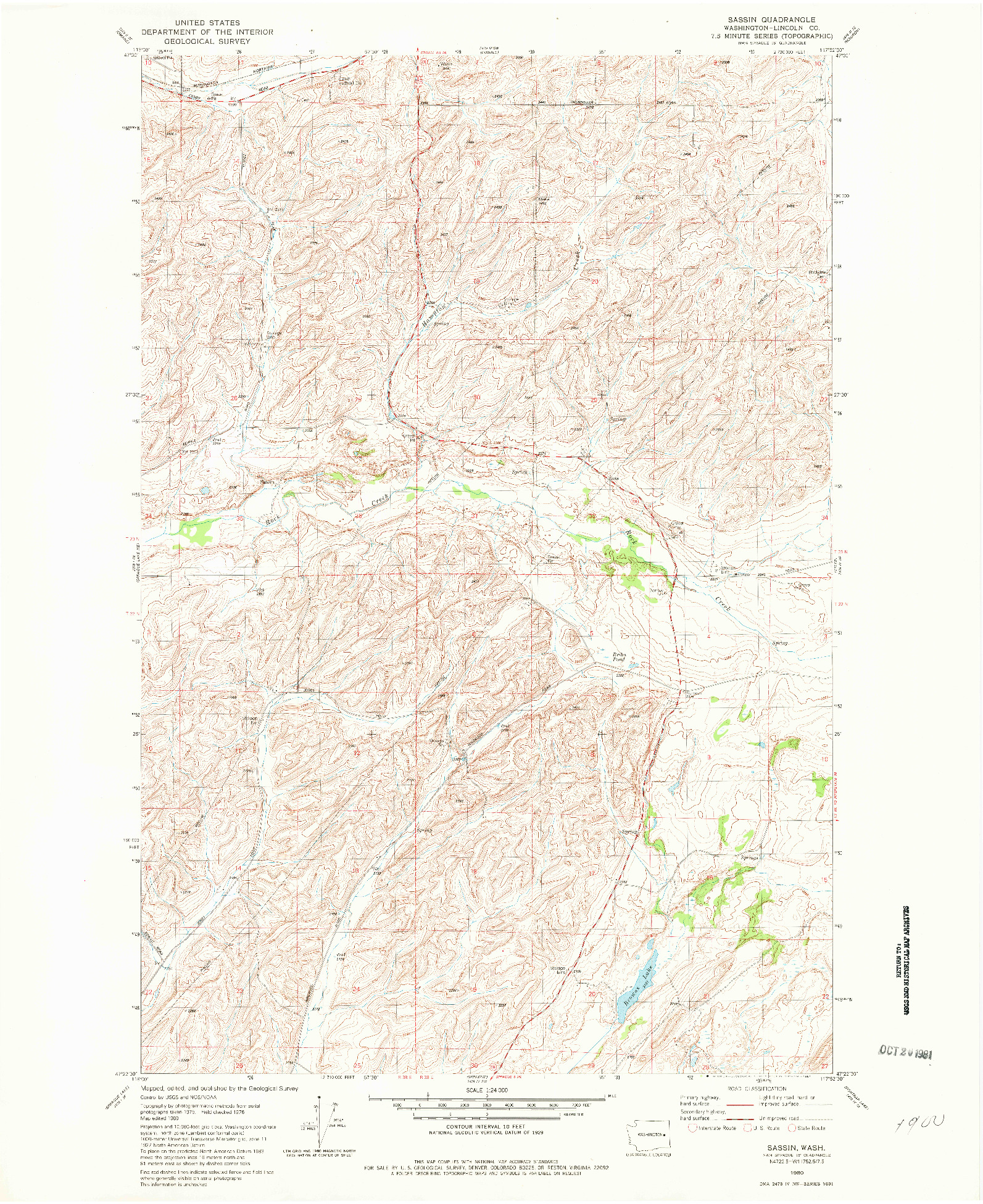 USGS 1:24000-SCALE QUADRANGLE FOR SASSIN, WA 1980