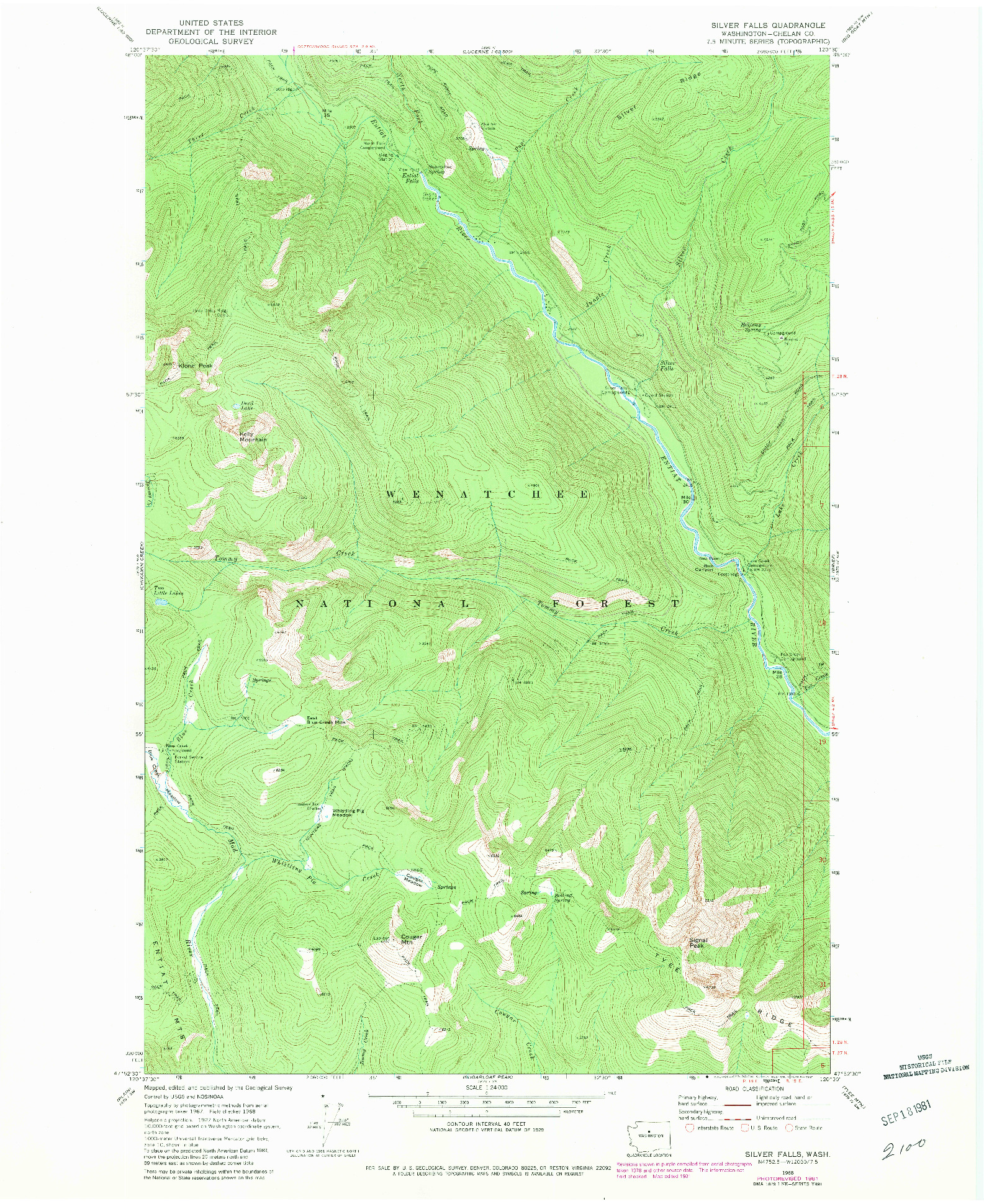 USGS 1:24000-SCALE QUADRANGLE FOR SILVER FALLS, WA 1968