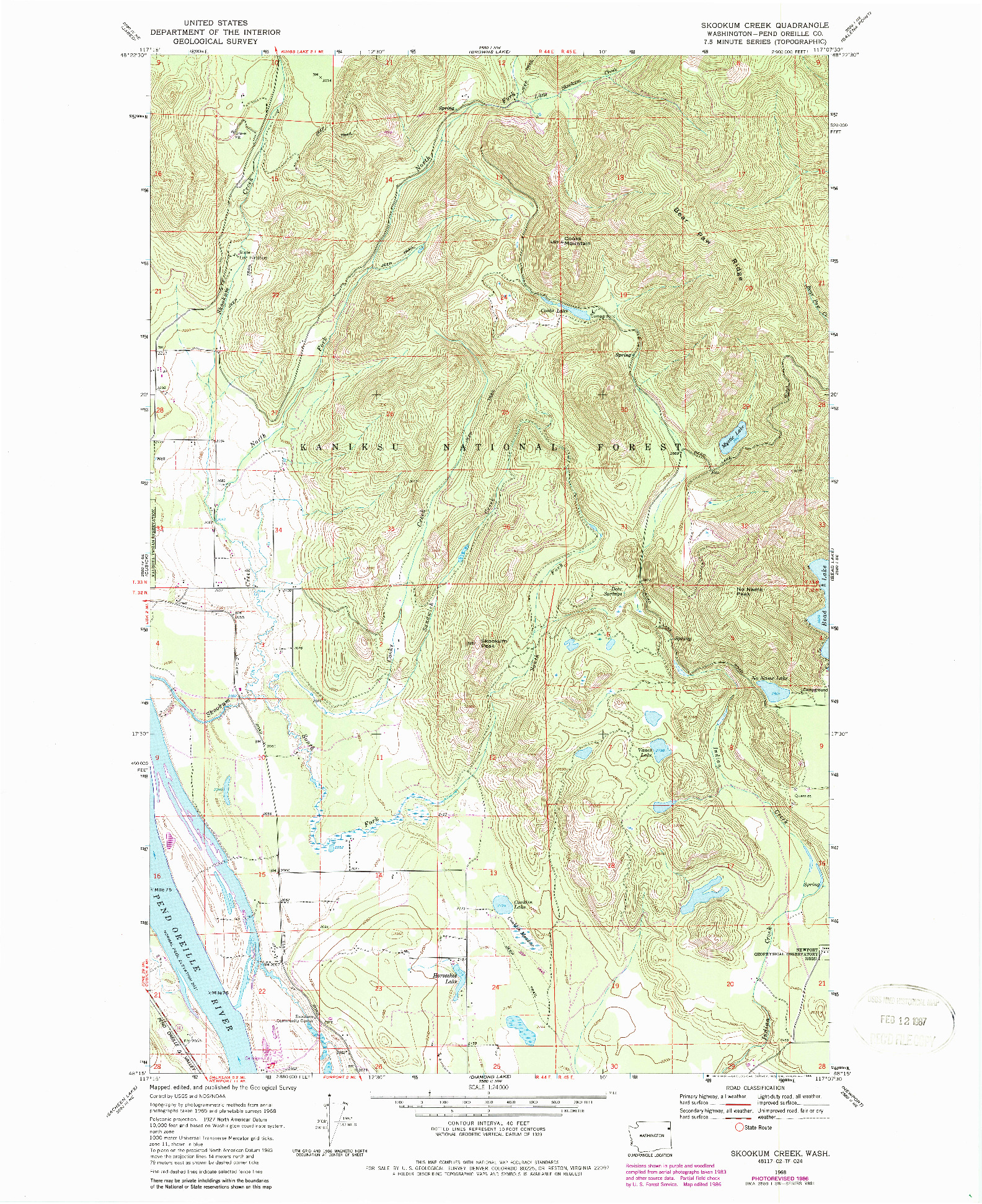 USGS 1:24000-SCALE QUADRANGLE FOR SKOOKUM CREEK, WA 1968