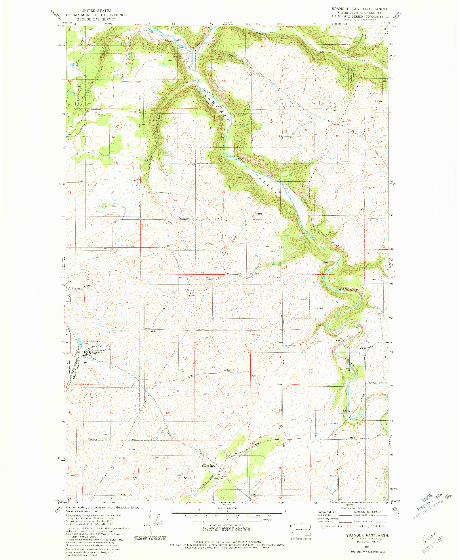 USGS 1:24000-SCALE QUADRANGLE FOR SPANGLE EAST, WA 1981