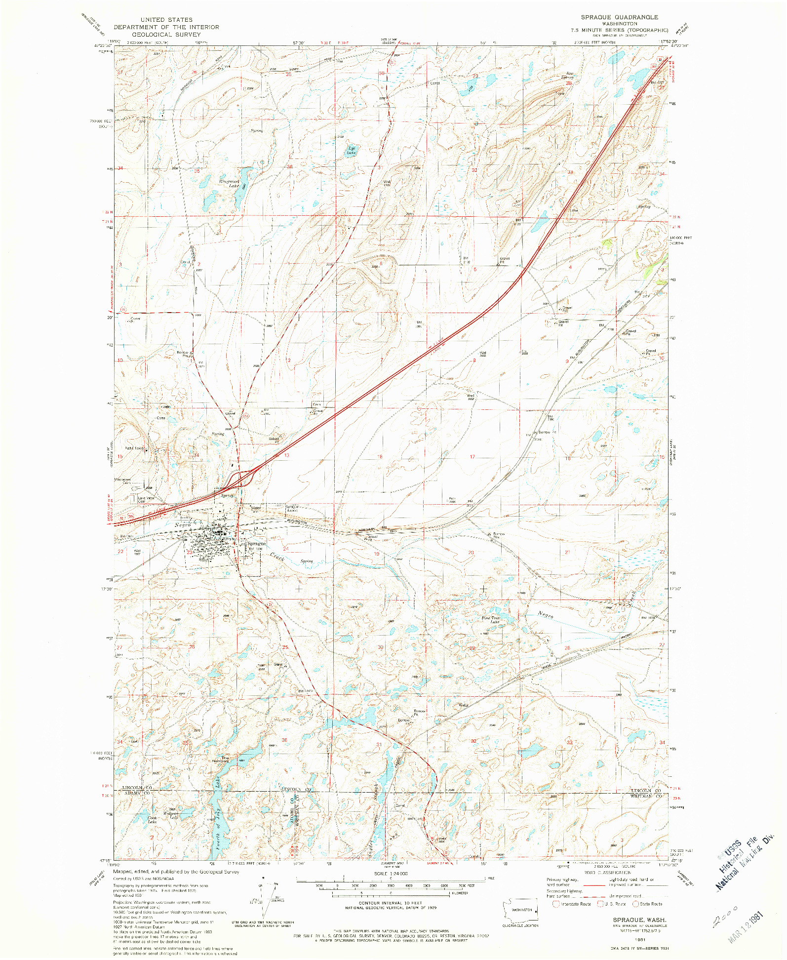 USGS 1:24000-SCALE QUADRANGLE FOR SPRAGUE, WA 1981