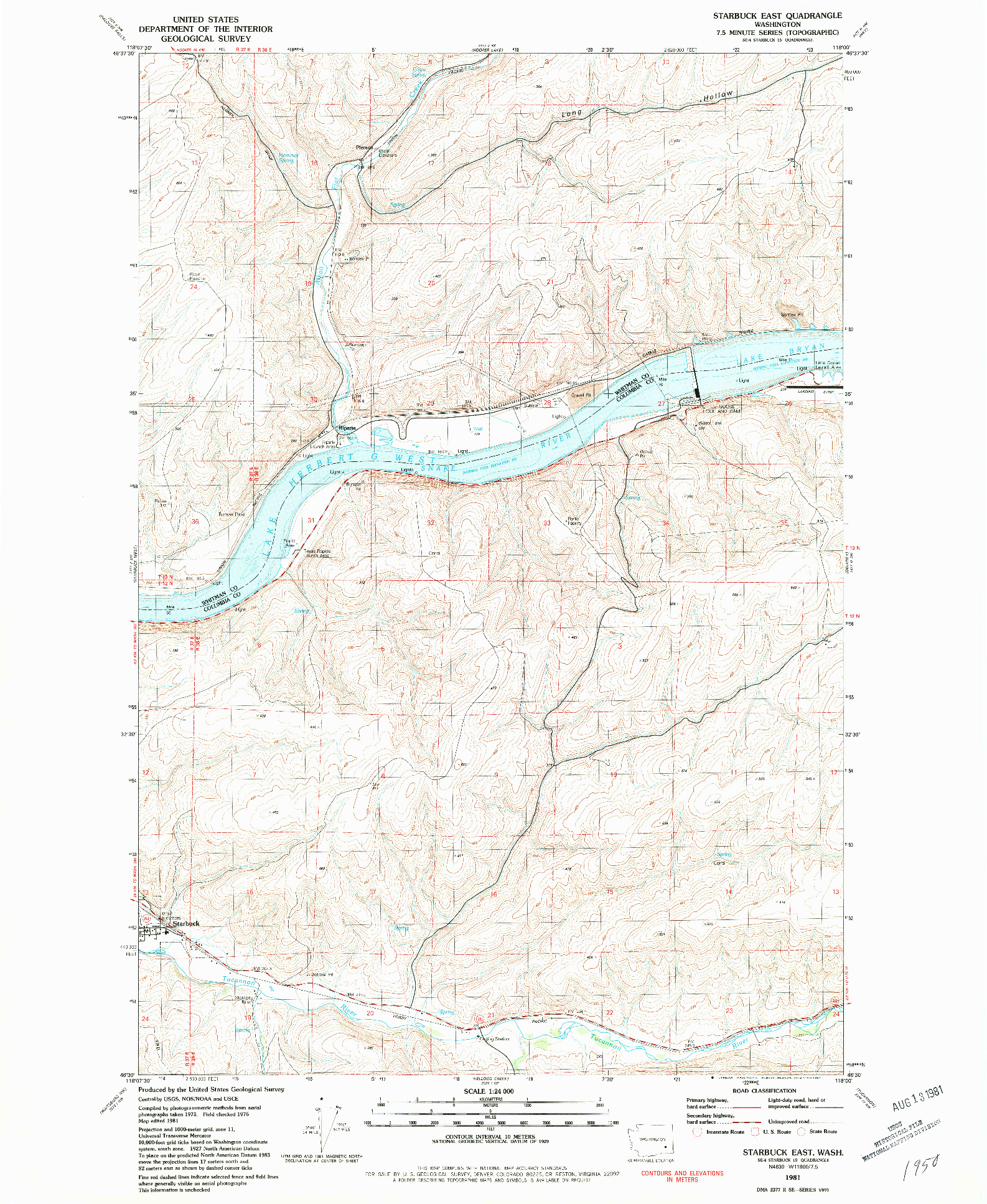 USGS 1:24000-SCALE QUADRANGLE FOR STARBUCK EAST, WA 1981