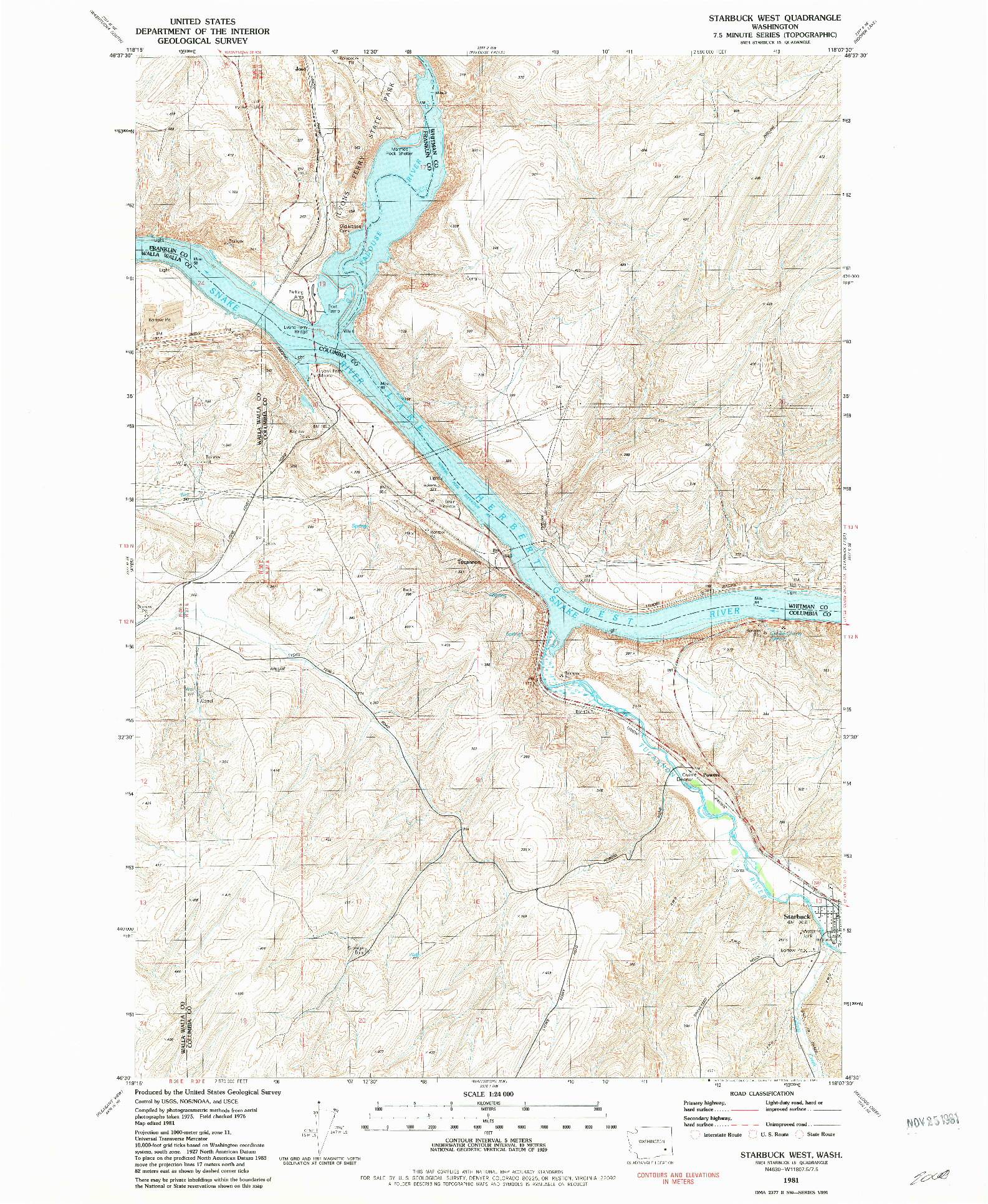 USGS 1:24000-SCALE QUADRANGLE FOR STARBUCK WEST, WA 1981