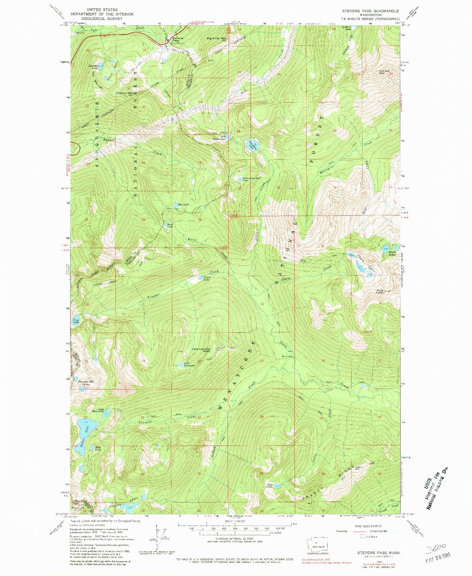 USGS 1:24000-SCALE QUADRANGLE FOR STEVENS PASS, WA 1965