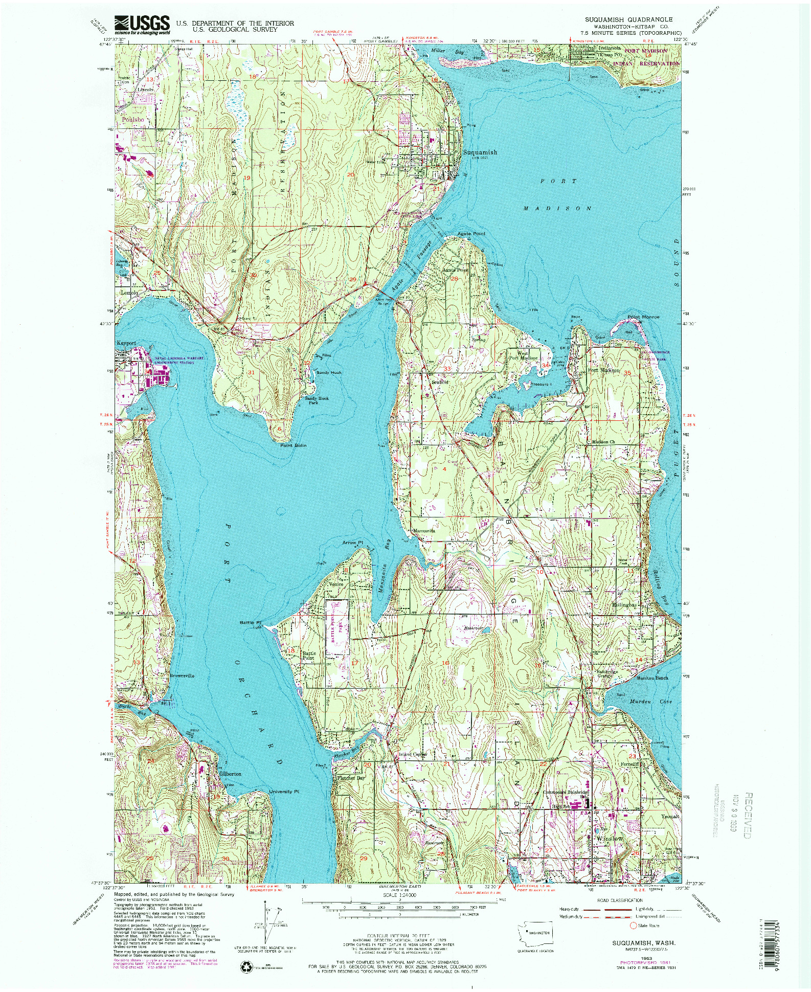 USGS 1:24000-SCALE QUADRANGLE FOR SUQUAMISH, WA 1953