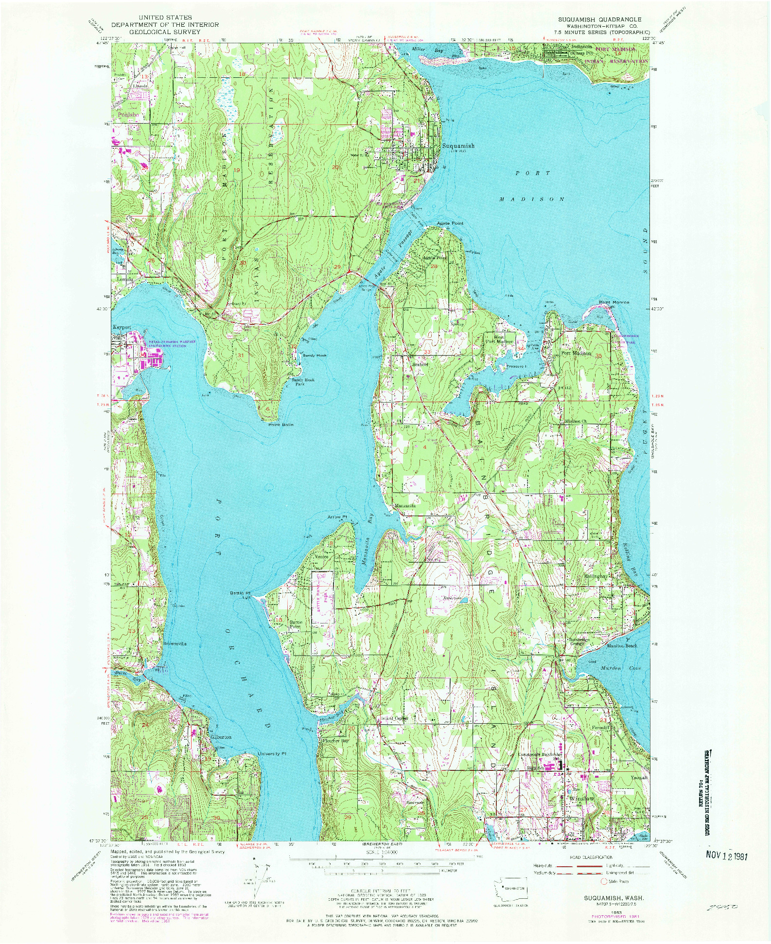 USGS 1:24000-SCALE QUADRANGLE FOR SUQUAMISH, WA 1953