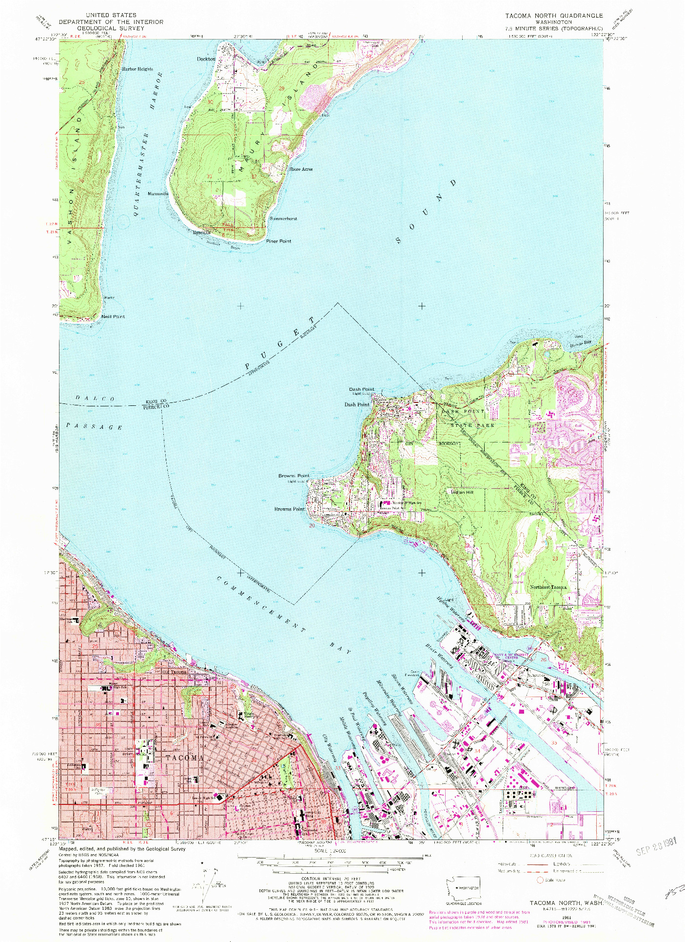 USGS 1:24000-SCALE QUADRANGLE FOR TACOMA NORTH, WA 1961
