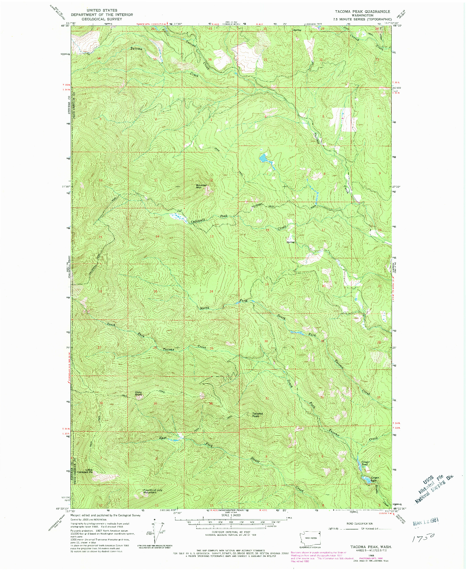 USGS 1:24000-SCALE QUADRANGLE FOR TACOMA PEAK, WA 1968