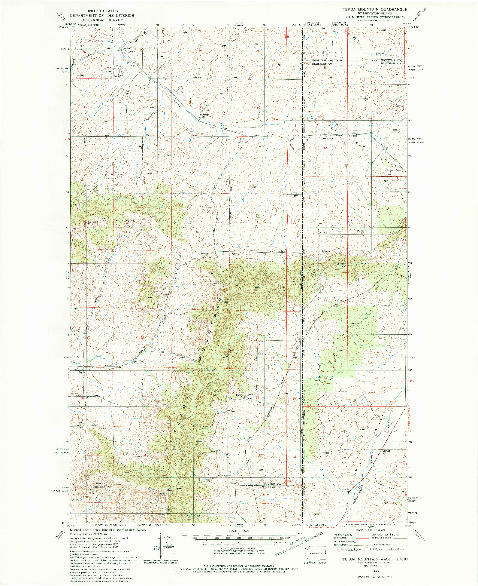USGS 1:24000-SCALE QUADRANGLE FOR TEKOA MOUNTAIN, WA 1980