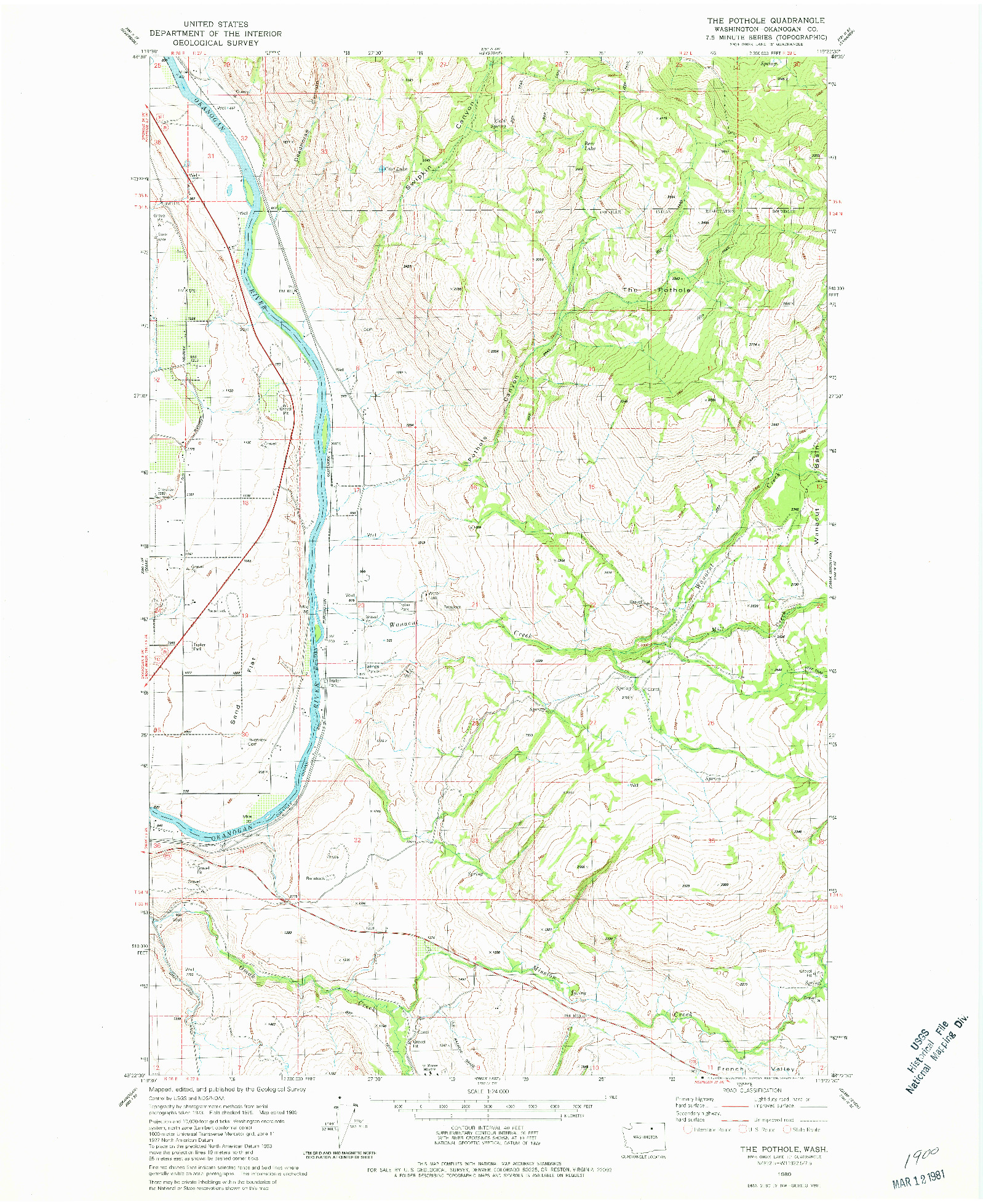 USGS 1:24000-SCALE QUADRANGLE FOR THE POTHOLE, WA 1980