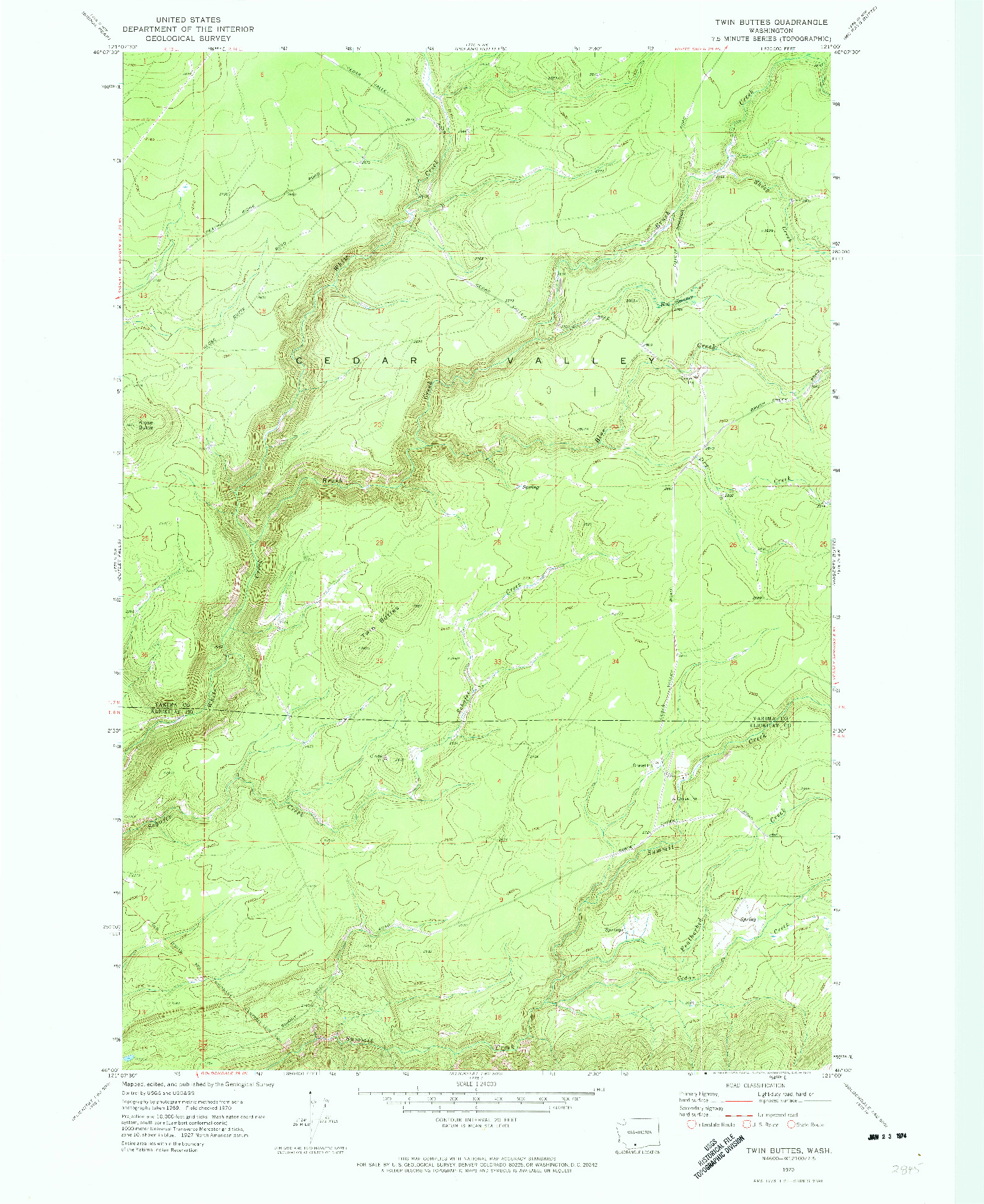 USGS 1:24000-SCALE QUADRANGLE FOR TWIN BUTTES, WA 1968