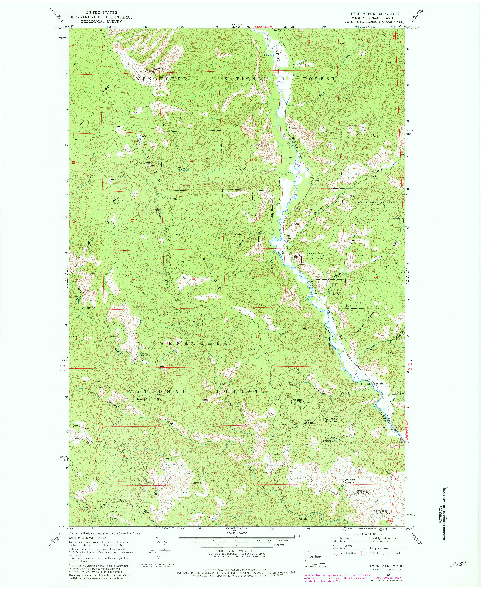 USGS 1:24000-SCALE QUADRANGLE FOR TYEE MTN., WA 1968