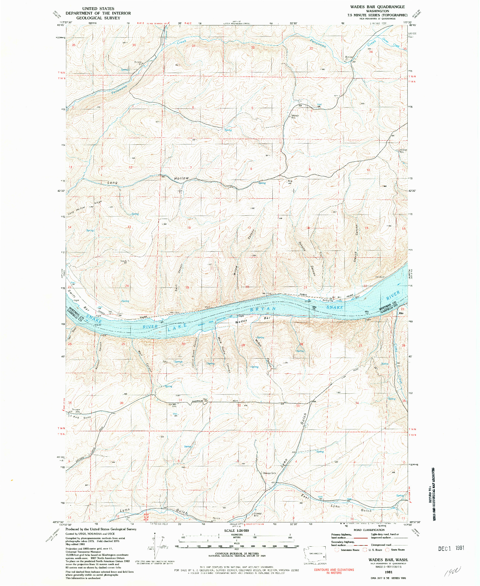 USGS 1:24000-SCALE QUADRANGLE FOR WADES BAR, WA 1981