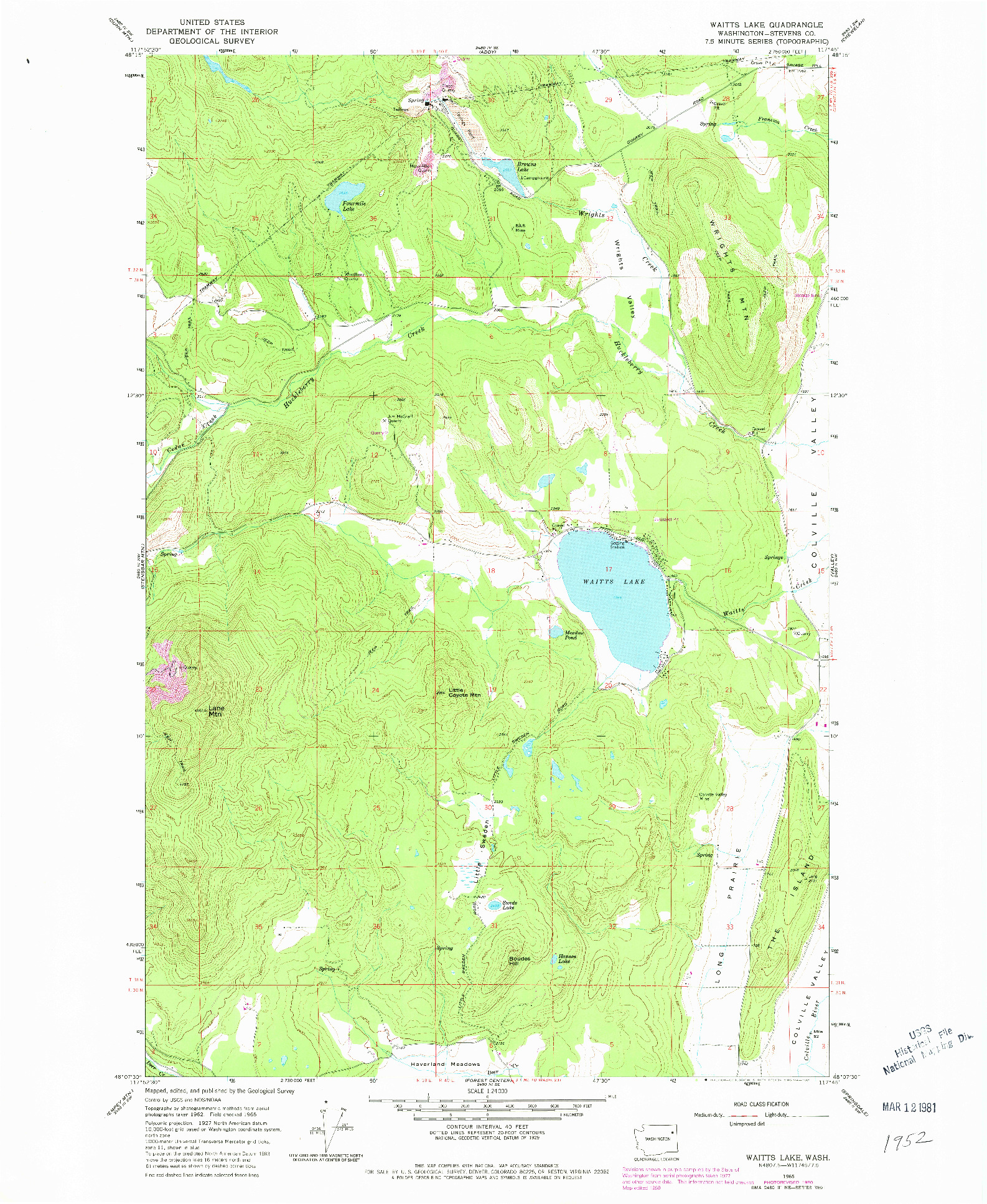 USGS 1:24000-SCALE QUADRANGLE FOR WAITTS LAKE, WA 1965