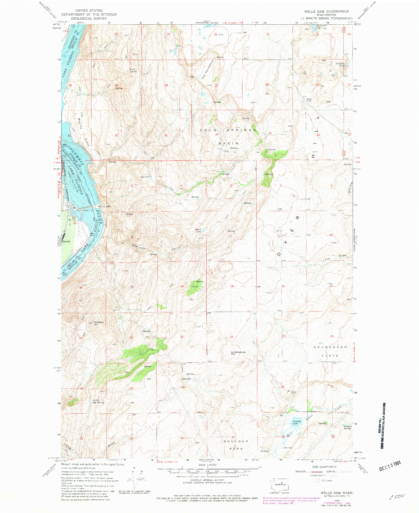 USGS 1:24000-SCALE QUADRANGLE FOR WELLS DAM, WA 1968