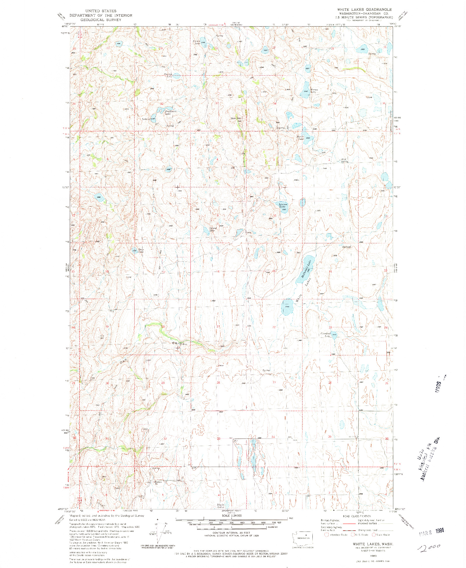 USGS 1:24000-SCALE QUADRANGLE FOR WHITE LAKES, WA 1980