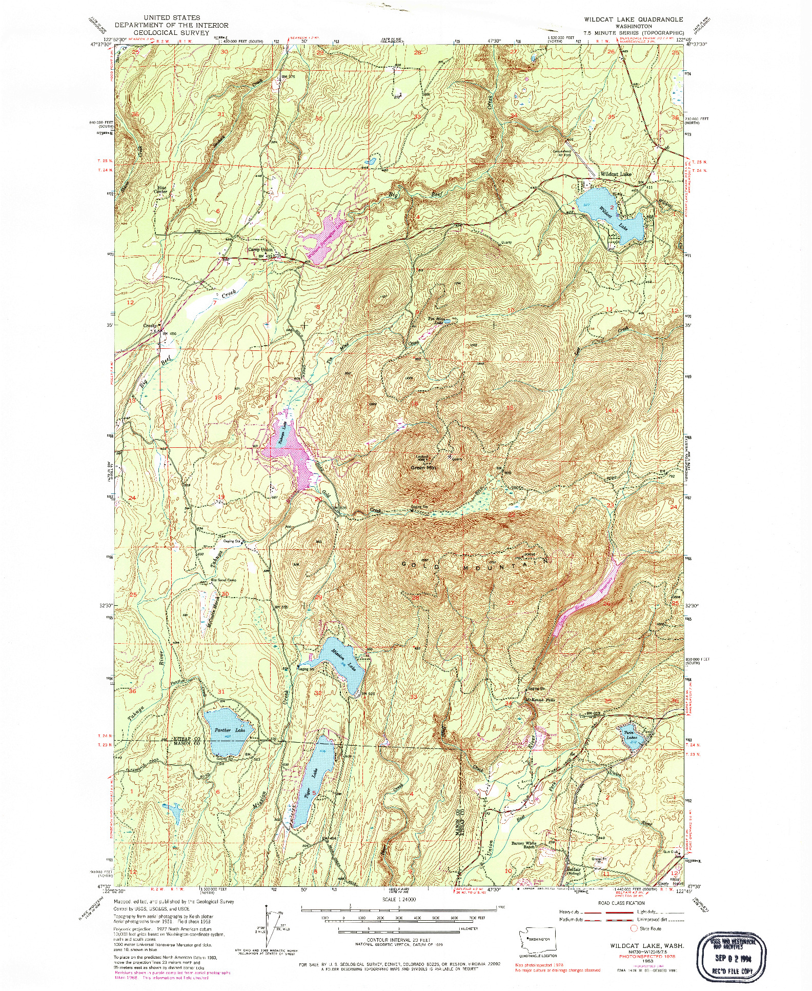 USGS 1:24000-SCALE QUADRANGLE FOR WILDCAT LAKE, WA 1953