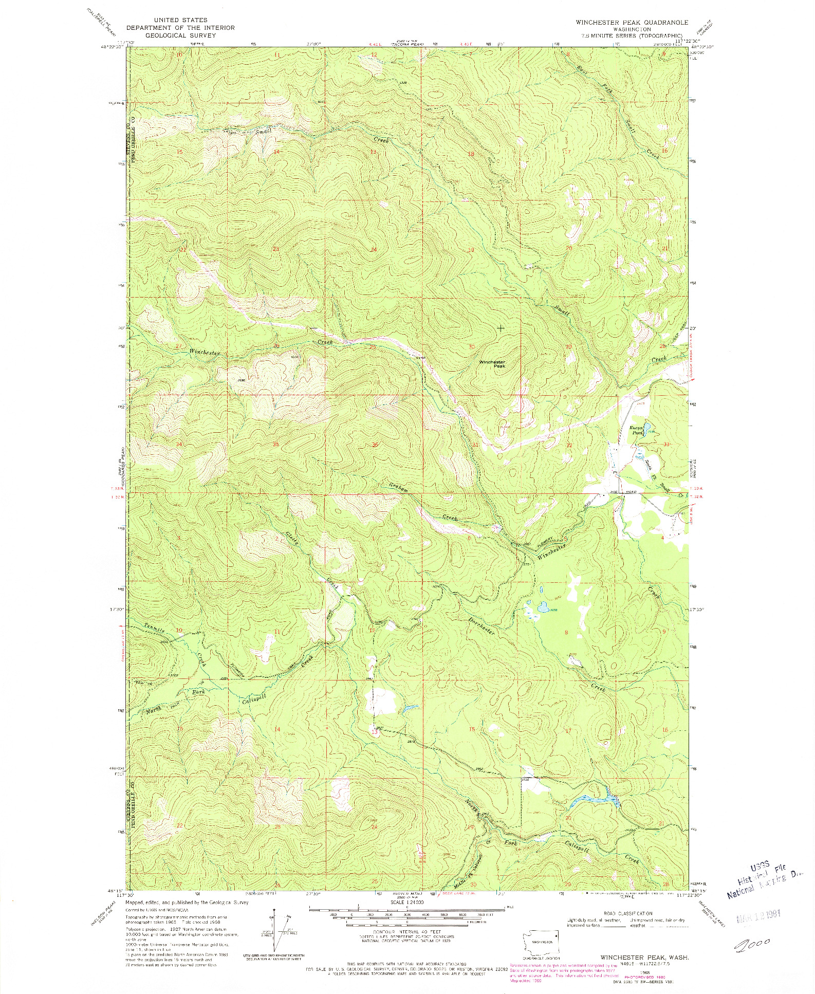 USGS 1:24000-SCALE QUADRANGLE FOR WINCHESTER PEAK, WA 1968