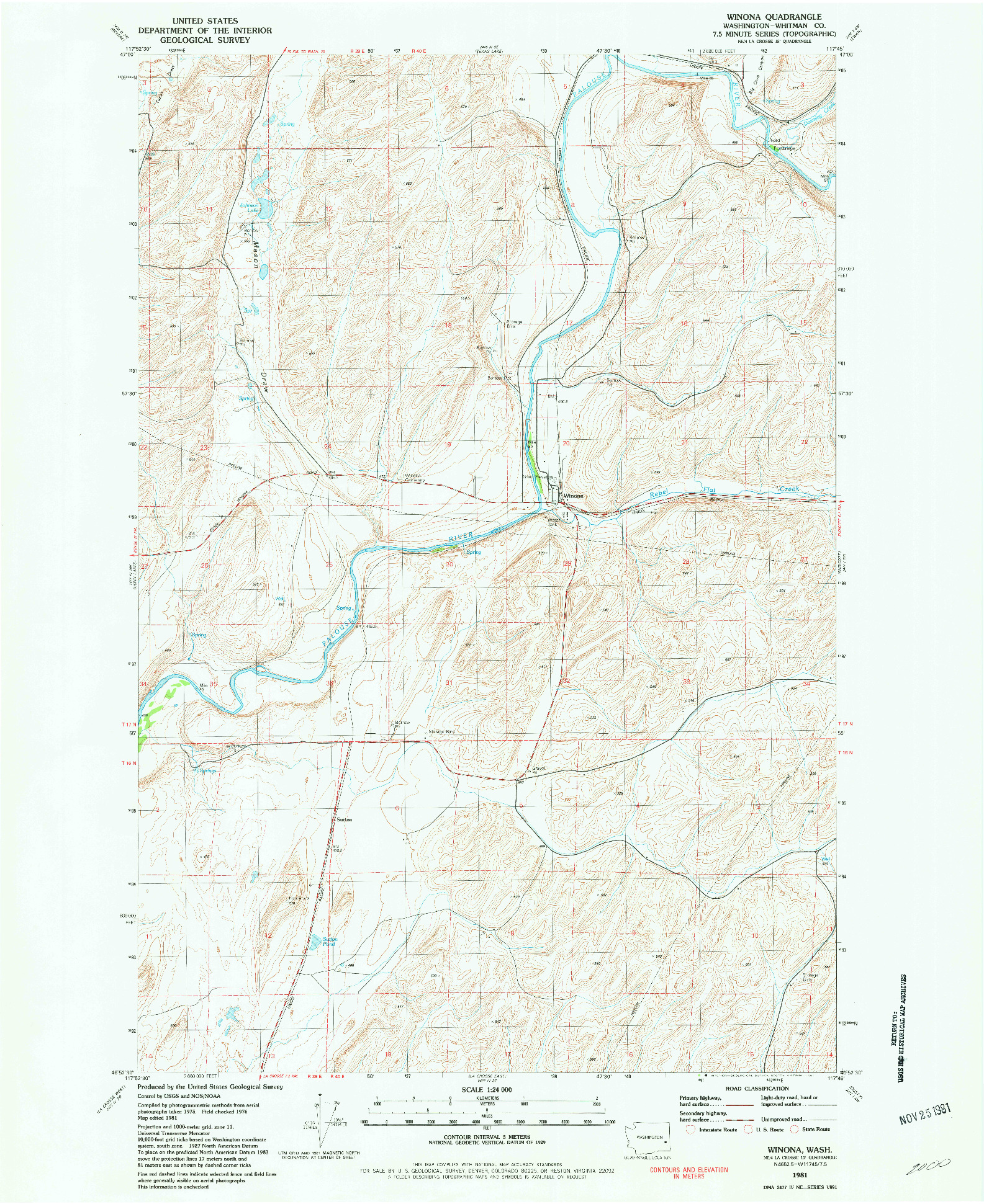 USGS 1:24000-SCALE QUADRANGLE FOR WINONA, WA 1981