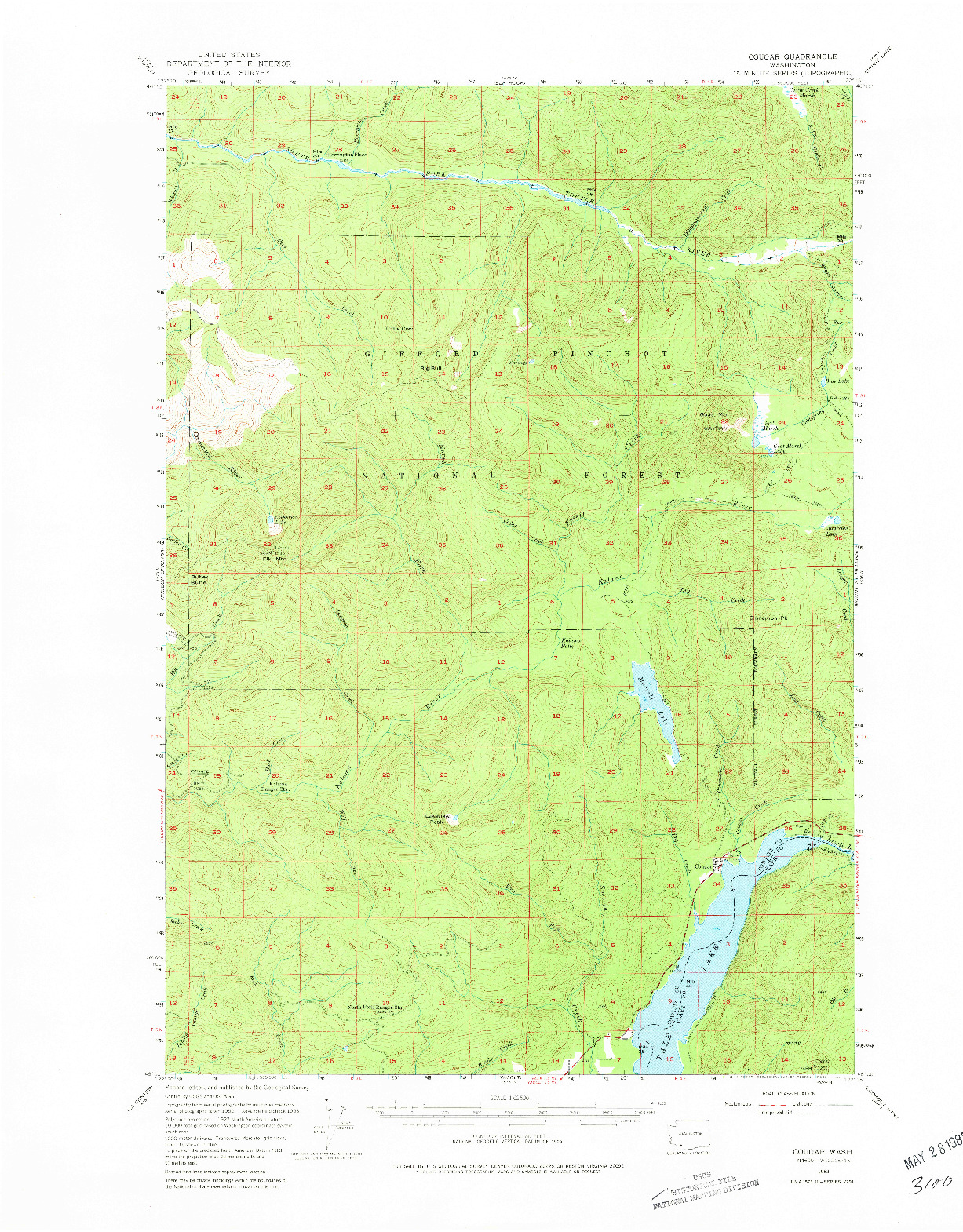 USGS 1:62500-SCALE QUADRANGLE FOR COUGAR, WA 1953