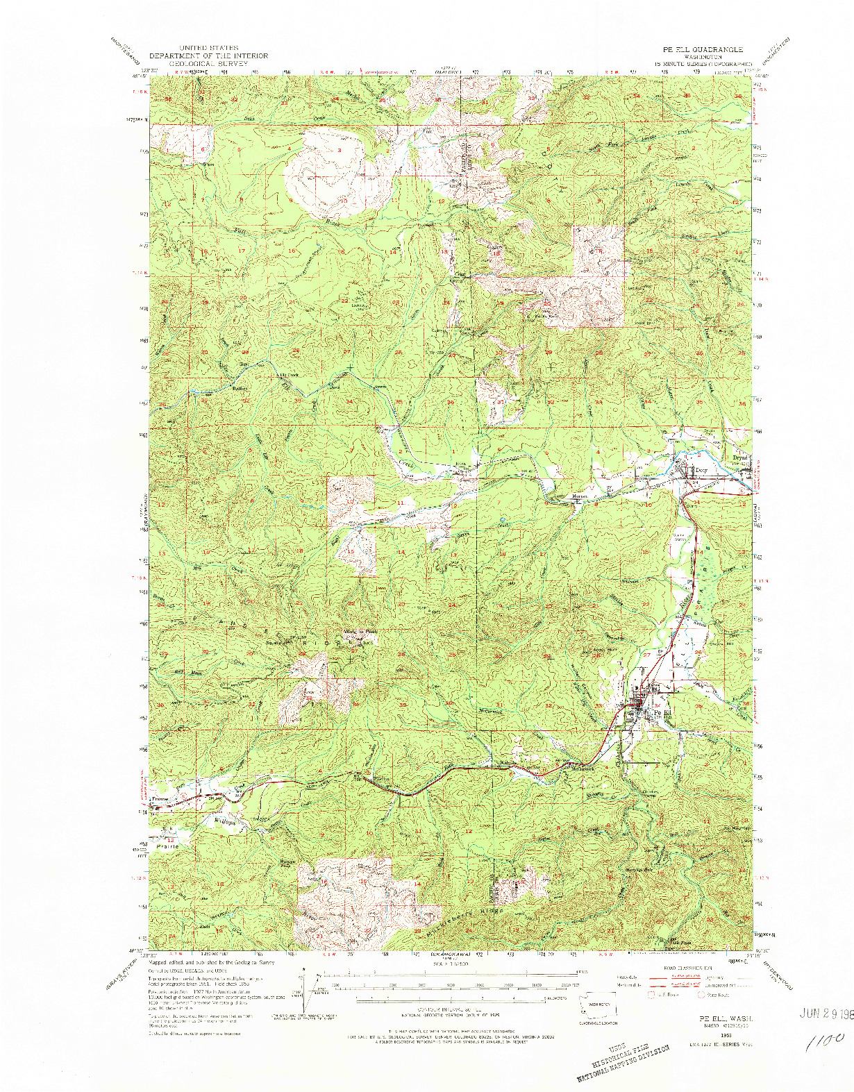 USGS 1:62500-SCALE QUADRANGLE FOR PE ELL, WA 1953