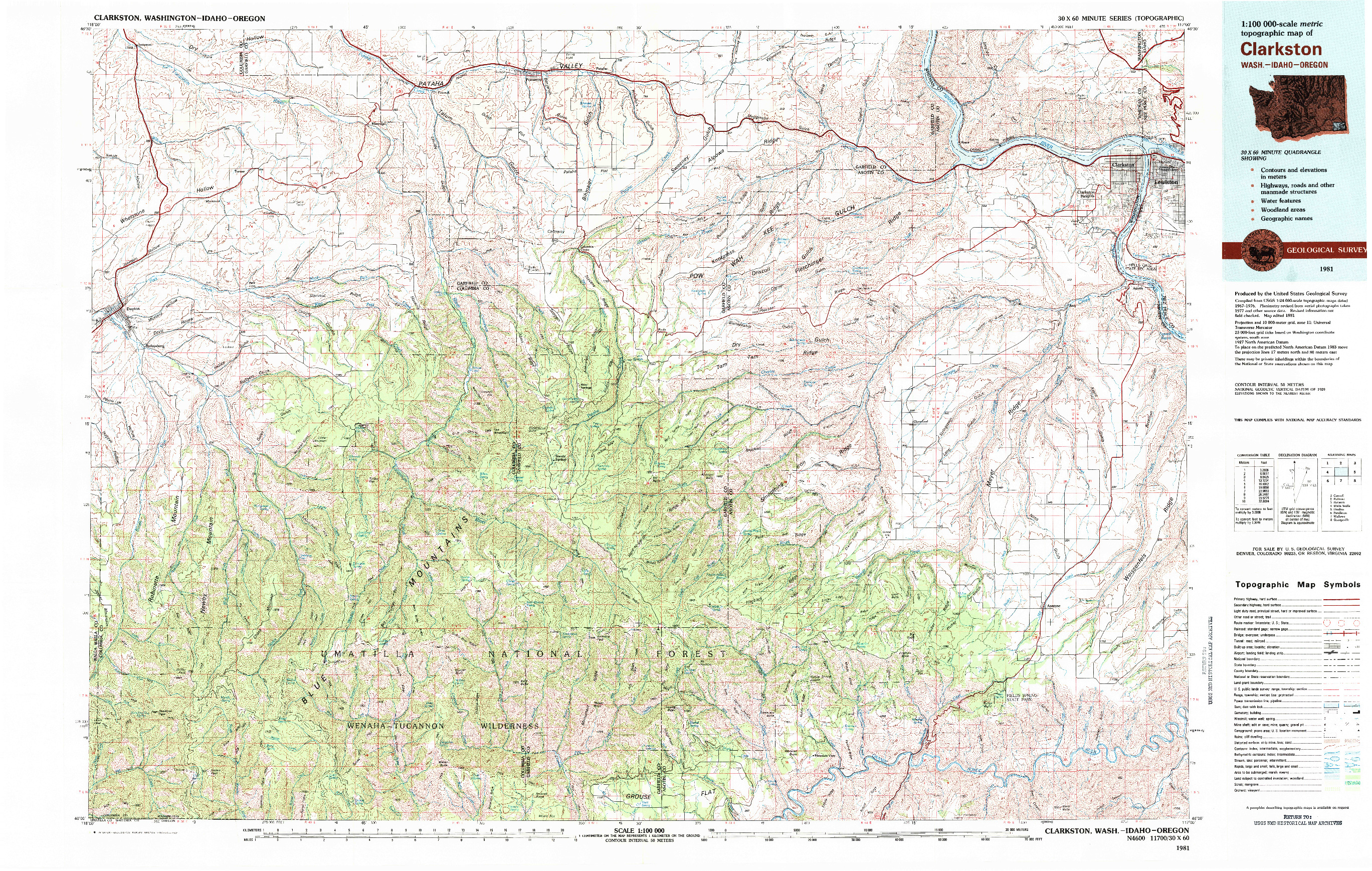 USGS 1:100000-SCALE QUADRANGLE FOR CLARKSTON, WA 1981