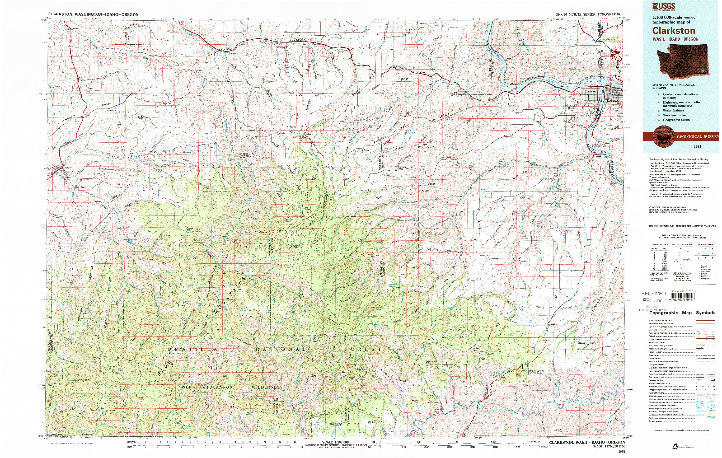 USGS 1:100000-SCALE QUADRANGLE FOR CLARKSTON, WA 1981