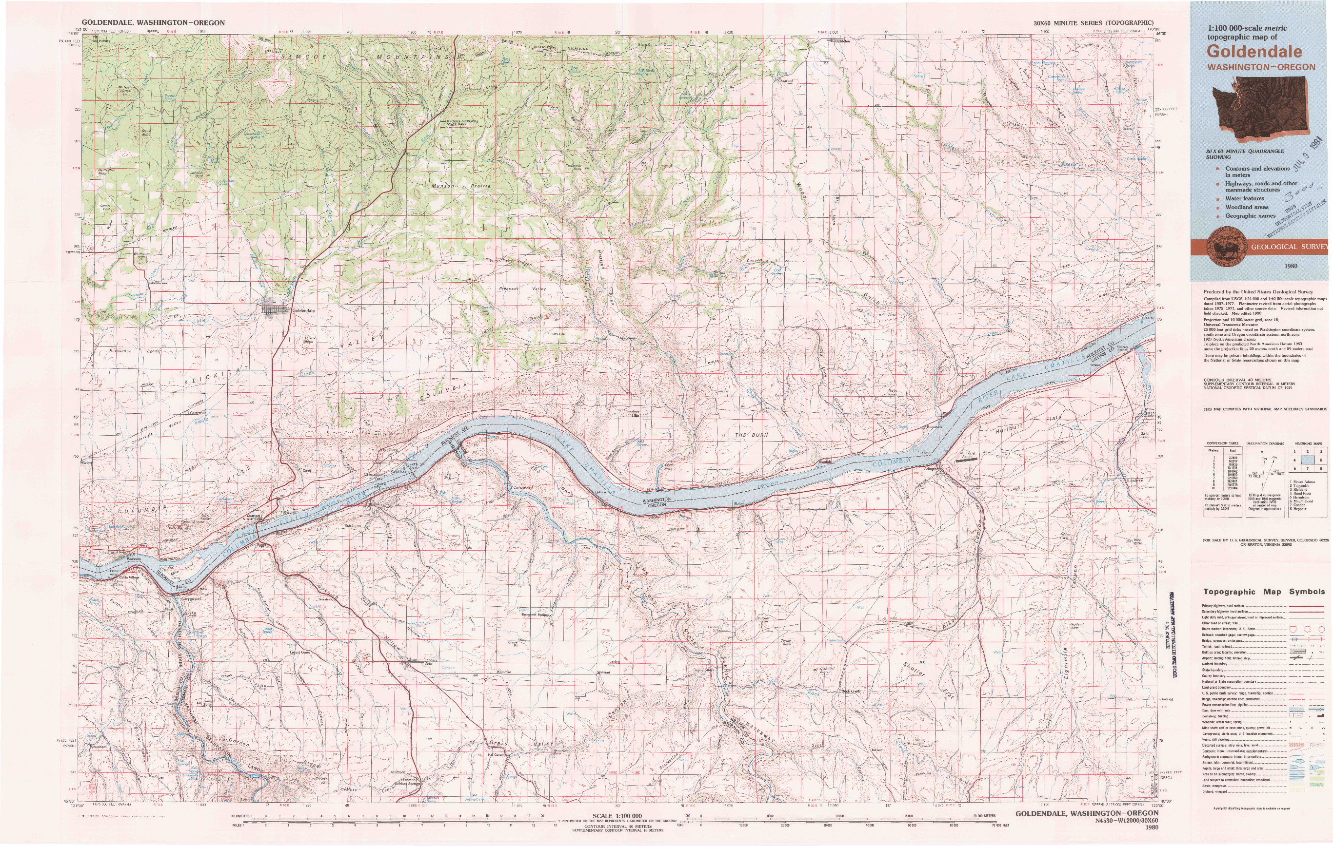 USGS 1:100000-SCALE QUADRANGLE FOR GOLDENDALE, WA 1980