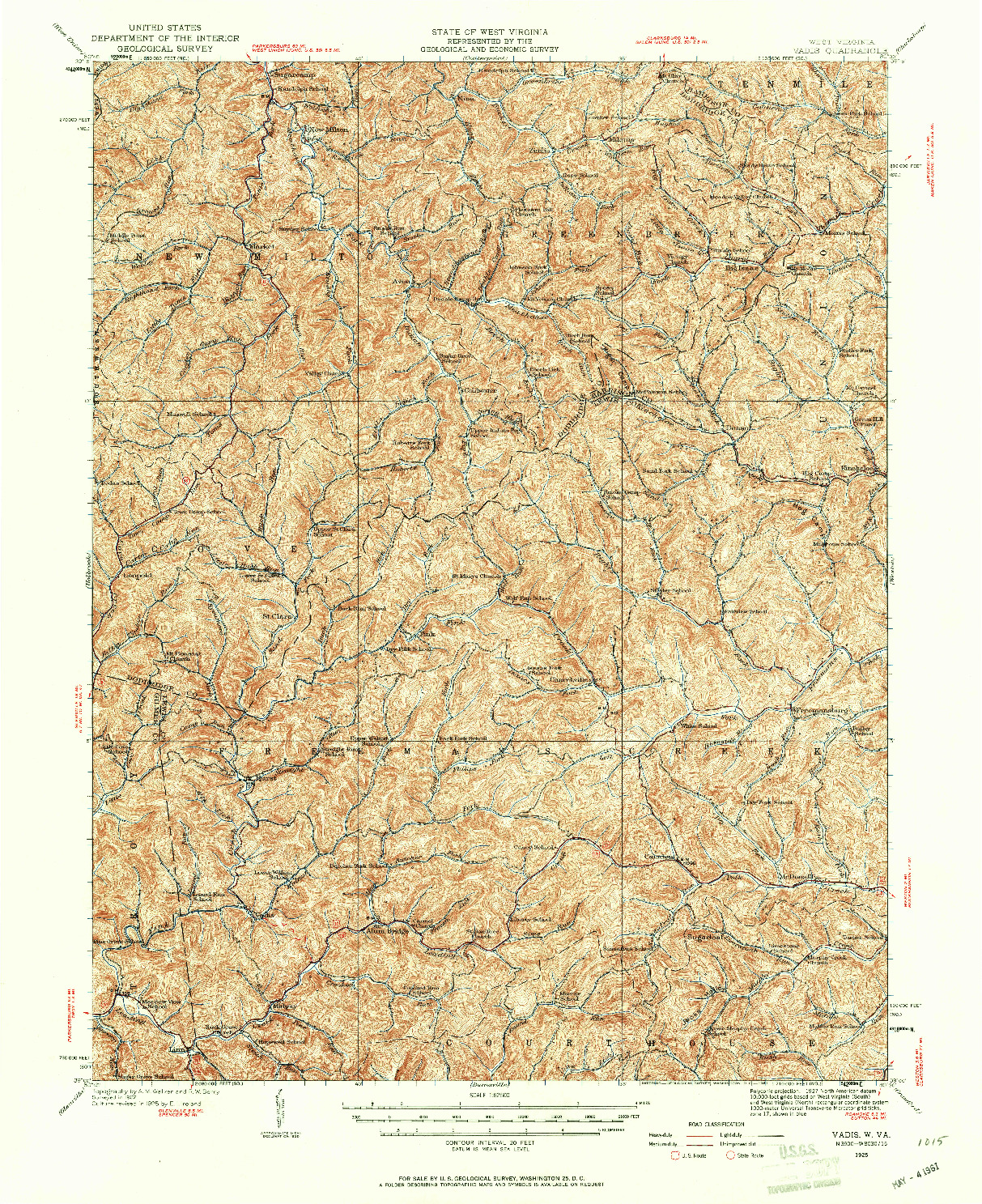 USGS 1:62500-SCALE QUADRANGLE FOR VADIS, WV 1925