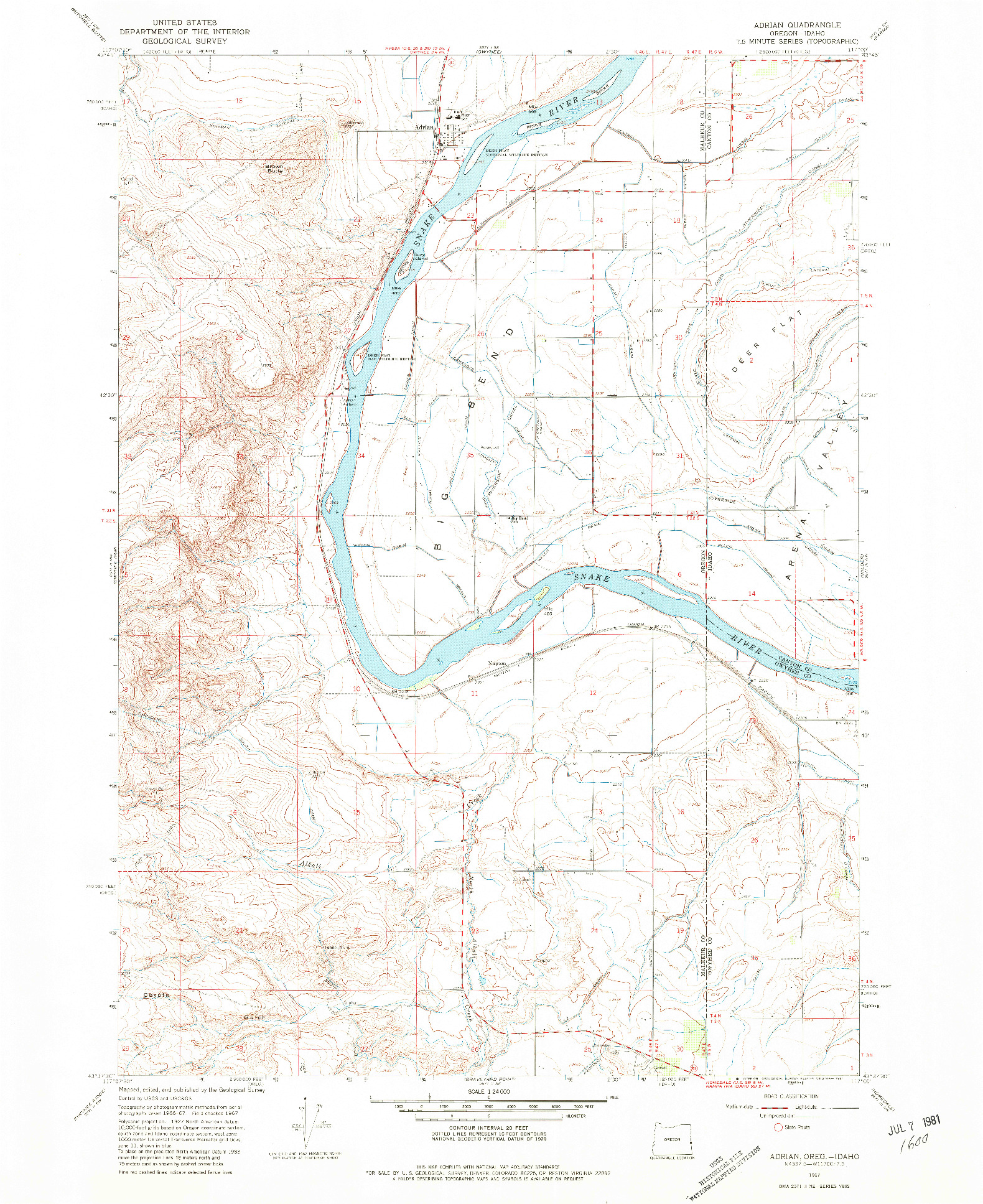 USGS 1:24000-SCALE QUADRANGLE FOR ADRIAN, OR 1967