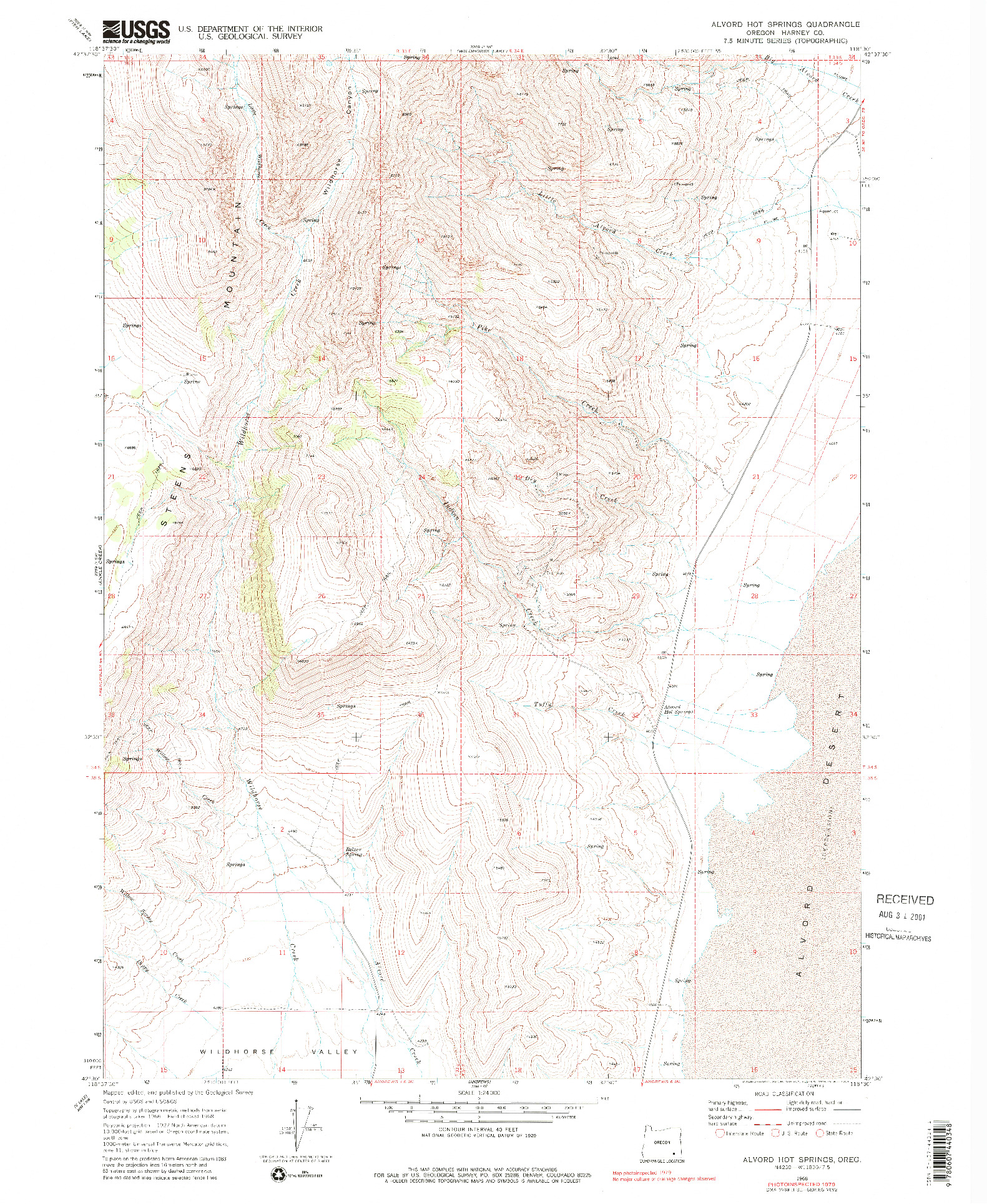 USGS 1:24000-SCALE QUADRANGLE FOR ALVORD HOT SPRINGS, OR 1968