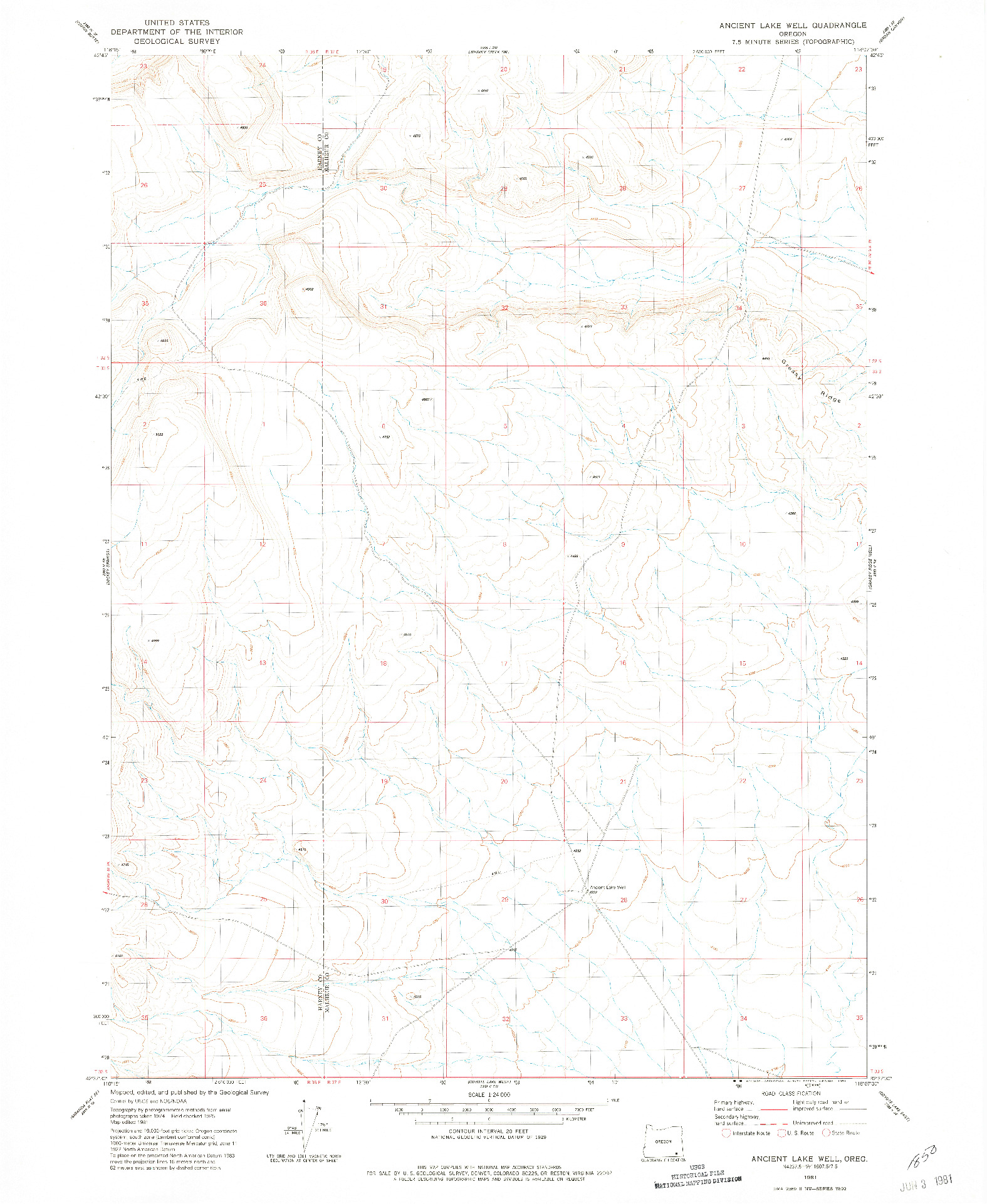 USGS 1:24000-SCALE QUADRANGLE FOR ANCIENT LAKE WELL, OR 1981
