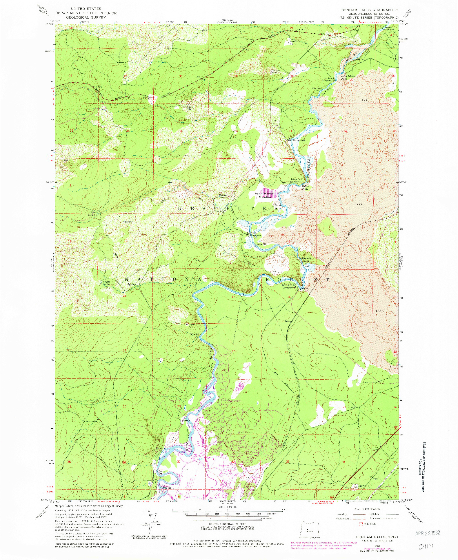 USGS 1:24000-SCALE QUADRANGLE FOR BENHAM FALLS, OR 1963