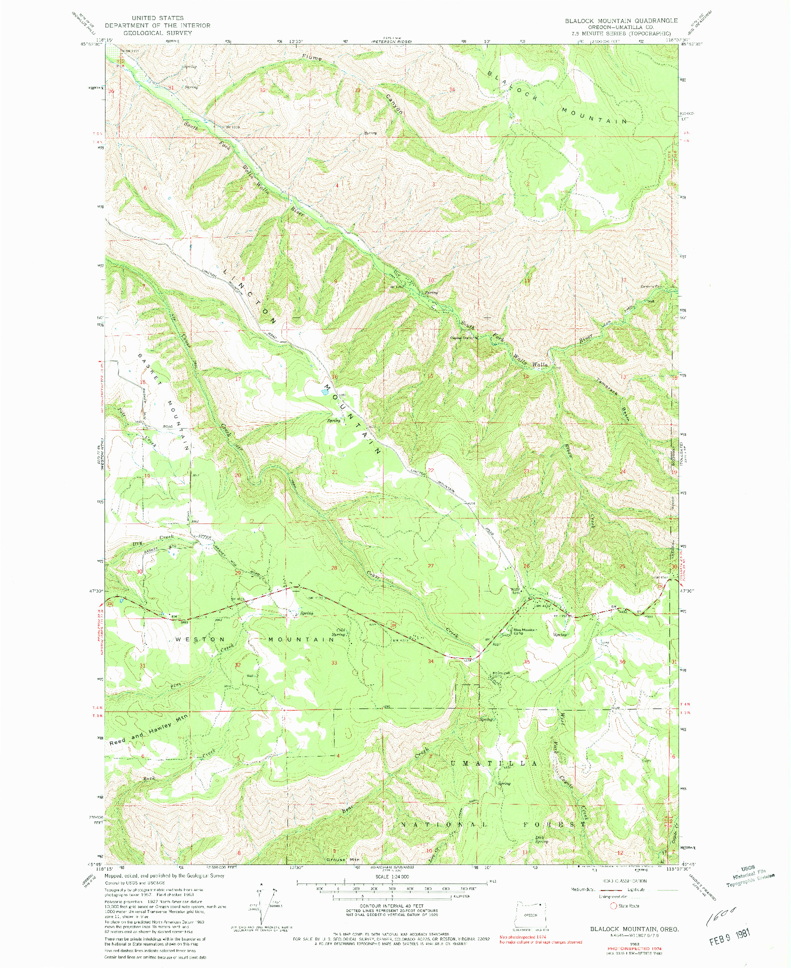 USGS 1:24000-SCALE QUADRANGLE FOR BLALOCK MOUNTAIN, OR 1963