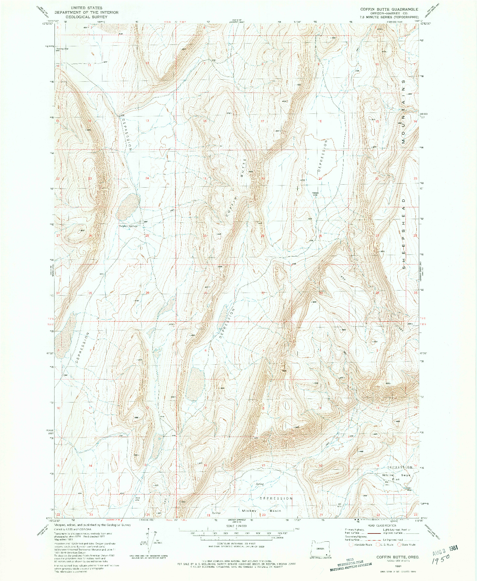 USGS 1:24000-SCALE QUADRANGLE FOR COFFIN BUTTE, OR 1981