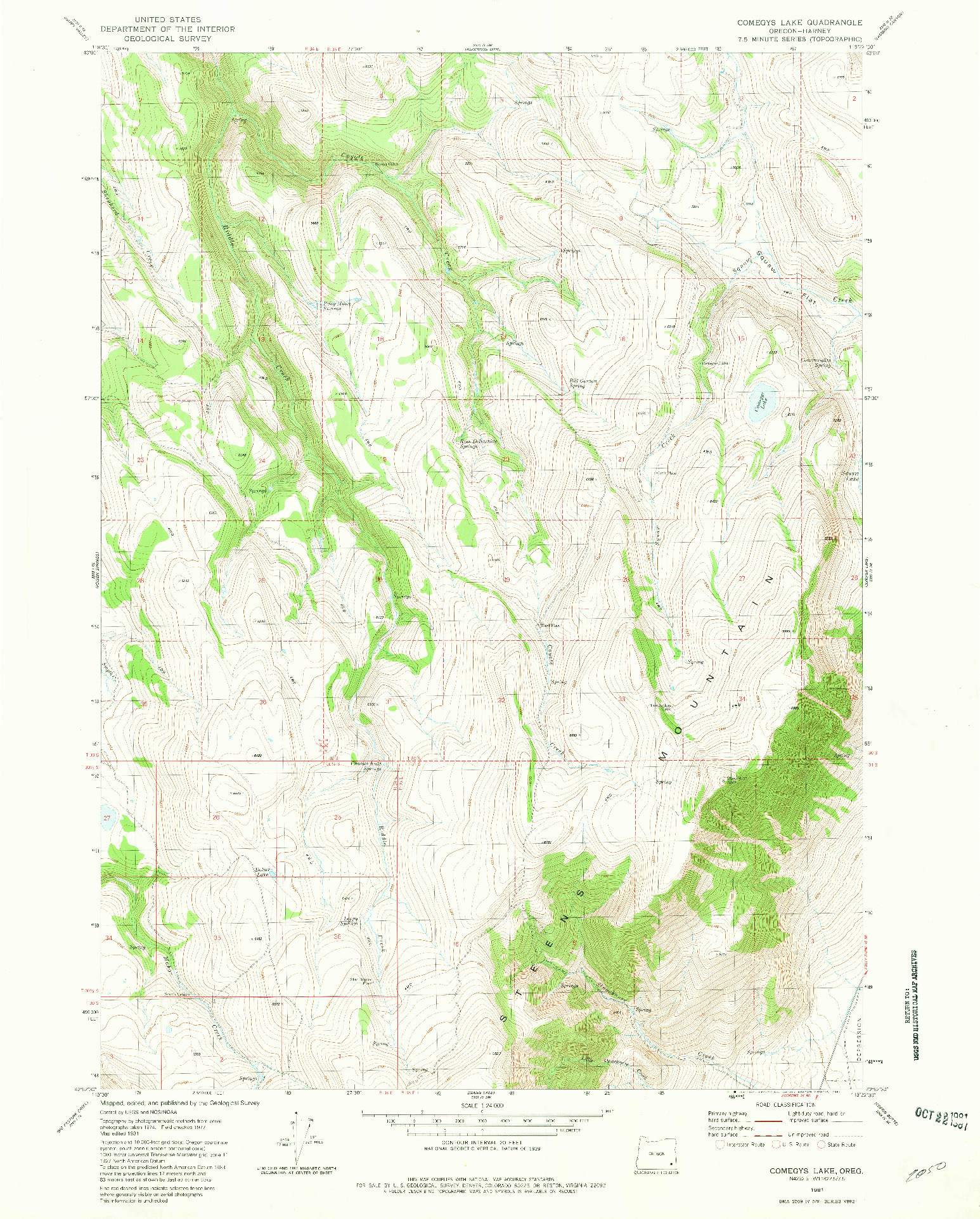 USGS 1:24000-SCALE QUADRANGLE FOR COMEGYS LAKE, OR 1981