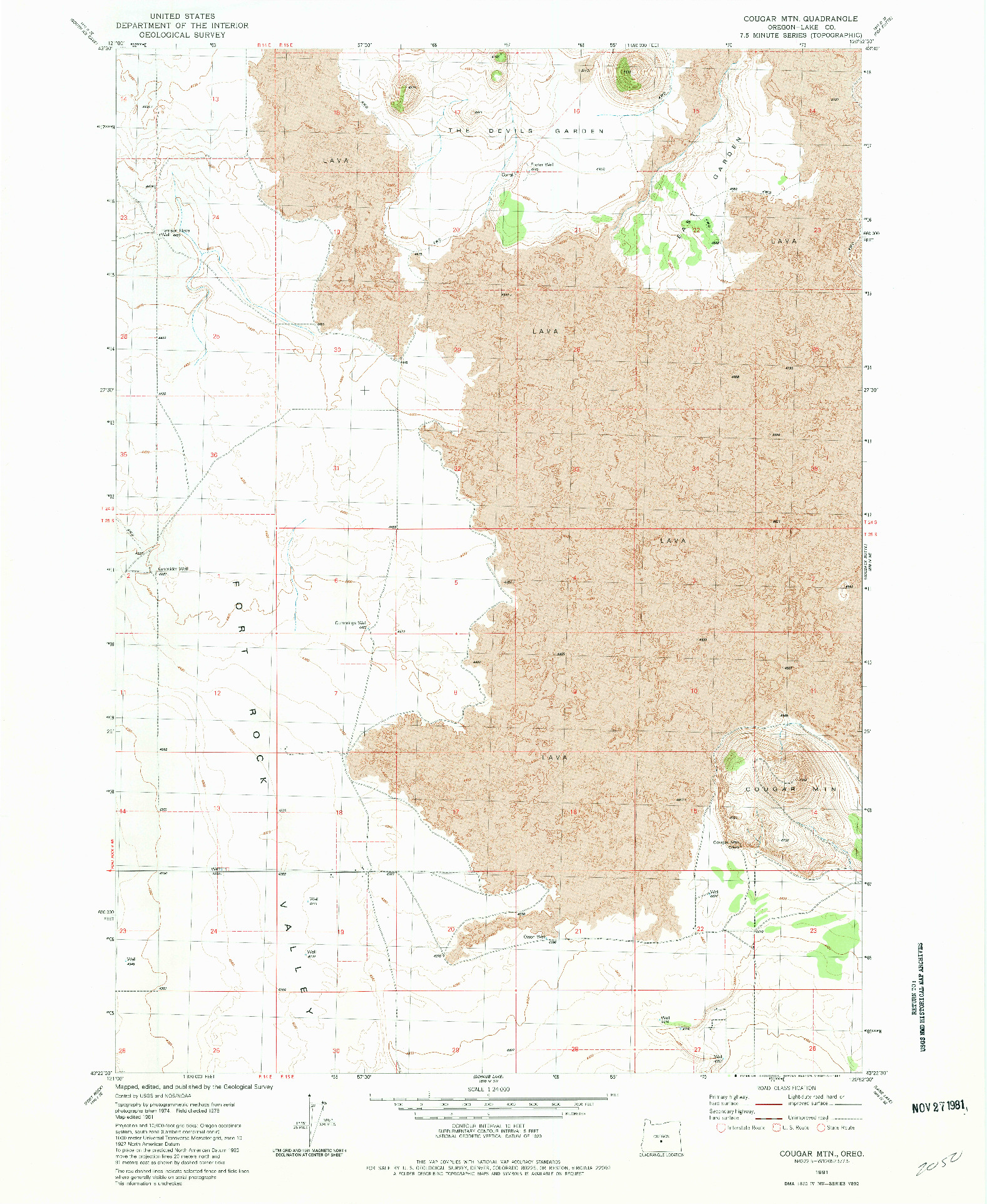 USGS 1:24000-SCALE QUADRANGLE FOR COUGAR MTN, OR 1981