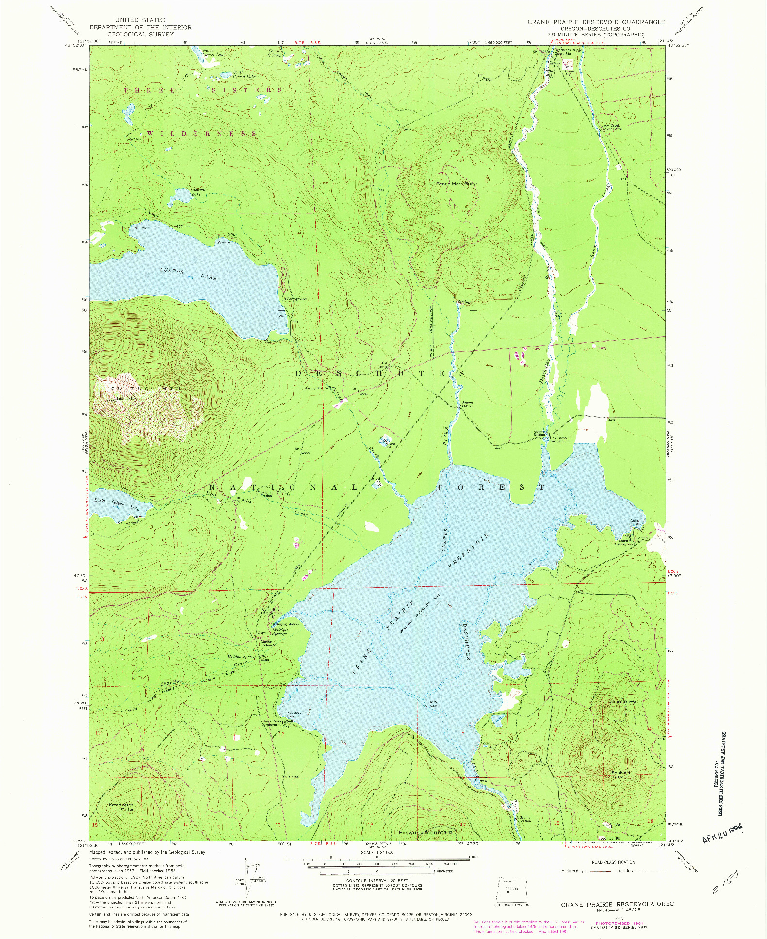 USGS 1:24000-SCALE QUADRANGLE FOR CRANE PRAIRIE RESERVOIR, OR 1963