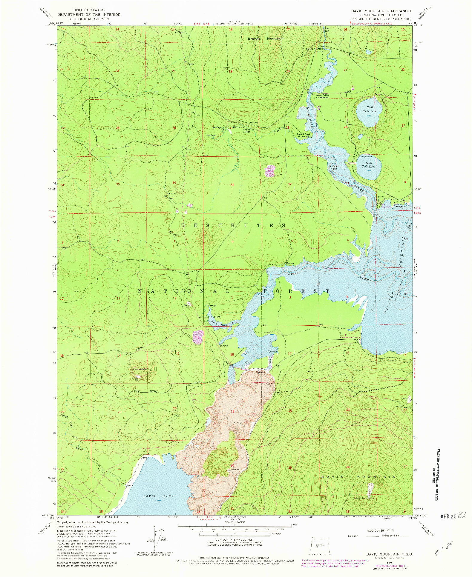 USGS 1:24000-SCALE QUADRANGLE FOR DAVIS MOUNTAIN, OR 1963