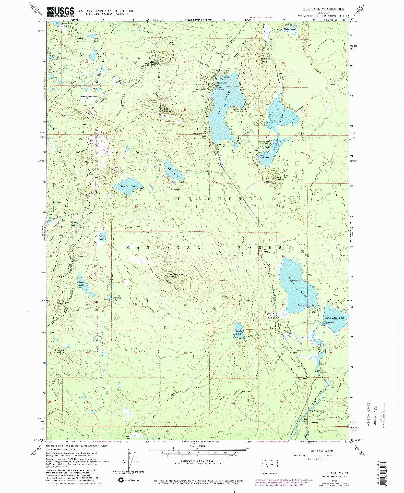 USGS 1:24000-SCALE QUADRANGLE FOR ELK LAKE, OR 1963