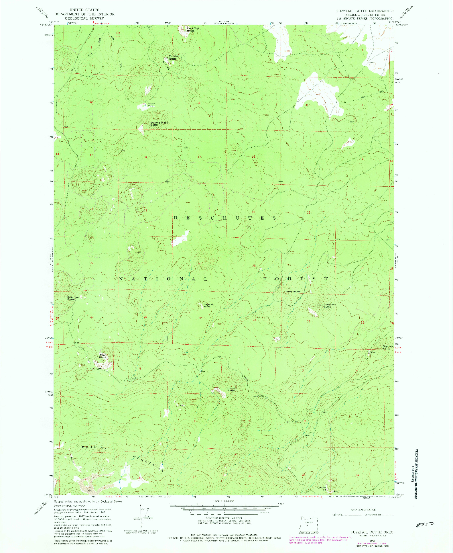 USGS 1:24000-SCALE QUADRANGLE FOR FUZZTAIL BUTTE, OR 1967