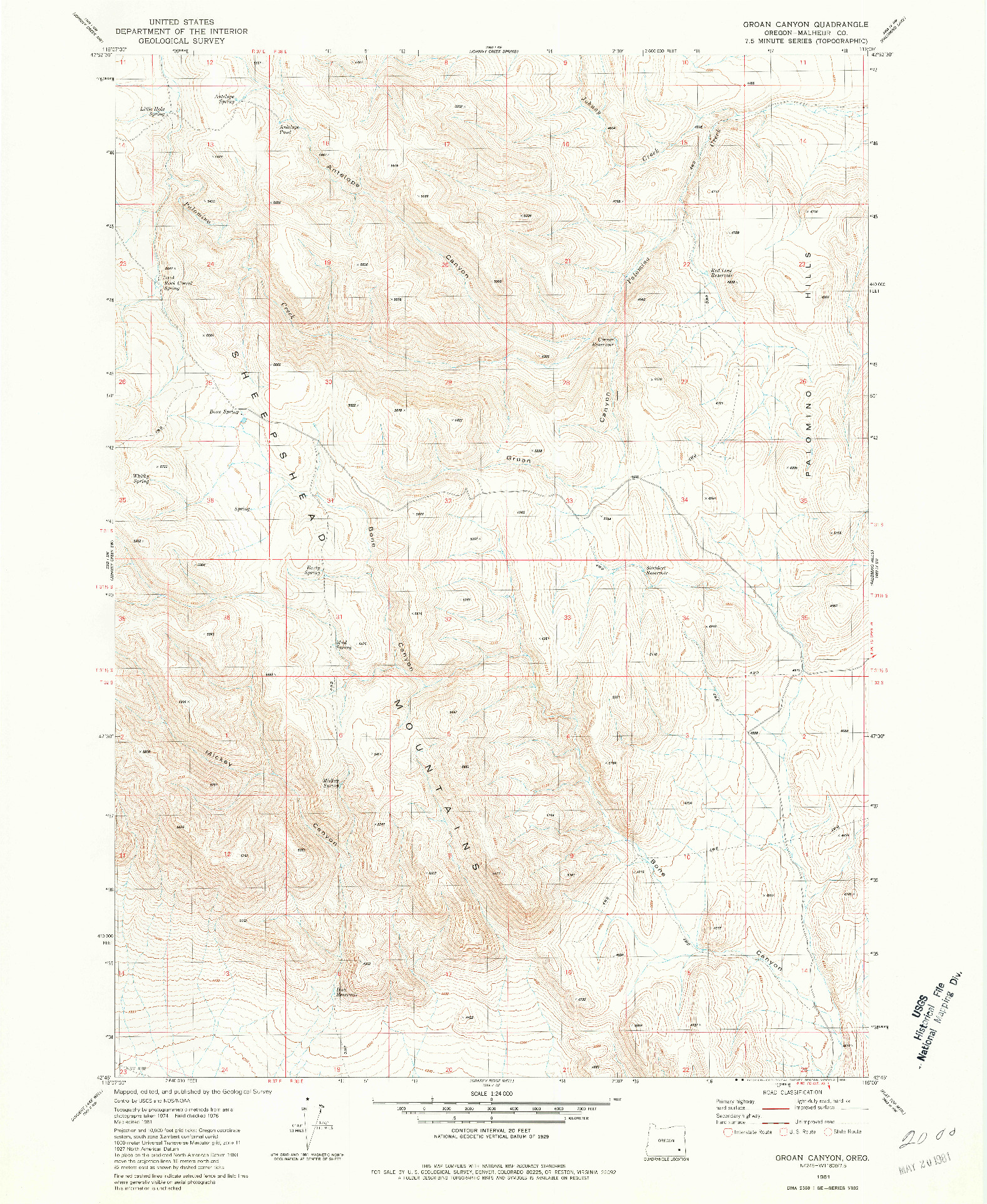 USGS 1:24000-SCALE QUADRANGLE FOR GROAN CANYON, OR 1981