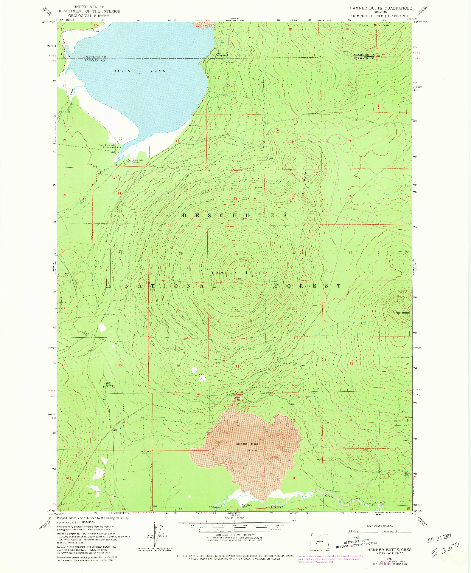 USGS 1:24000-SCALE QUADRANGLE FOR HAMNER BUTTE, OR 1963