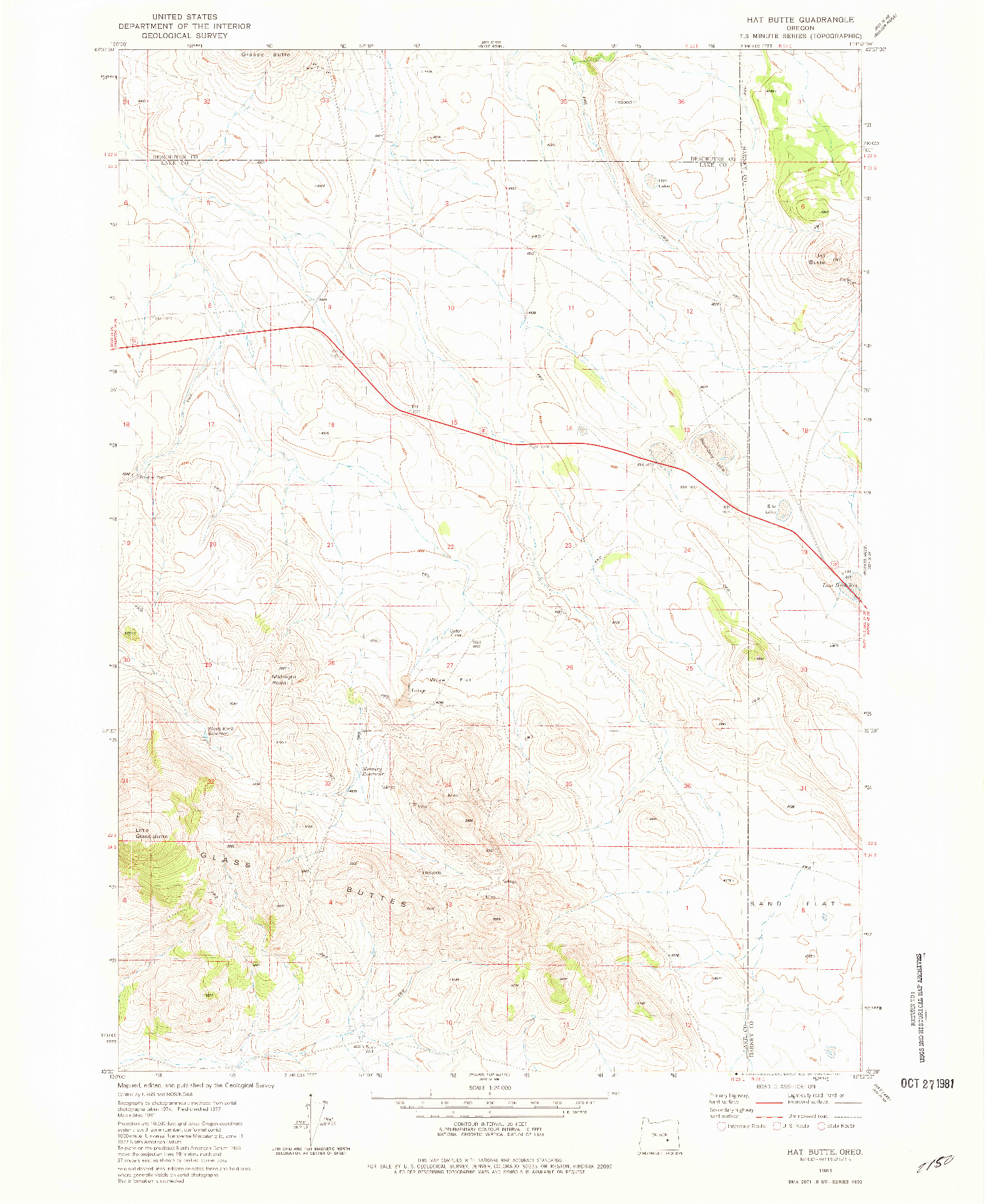 USGS 1:24000-SCALE QUADRANGLE FOR HAT BUTTE, OR 1981