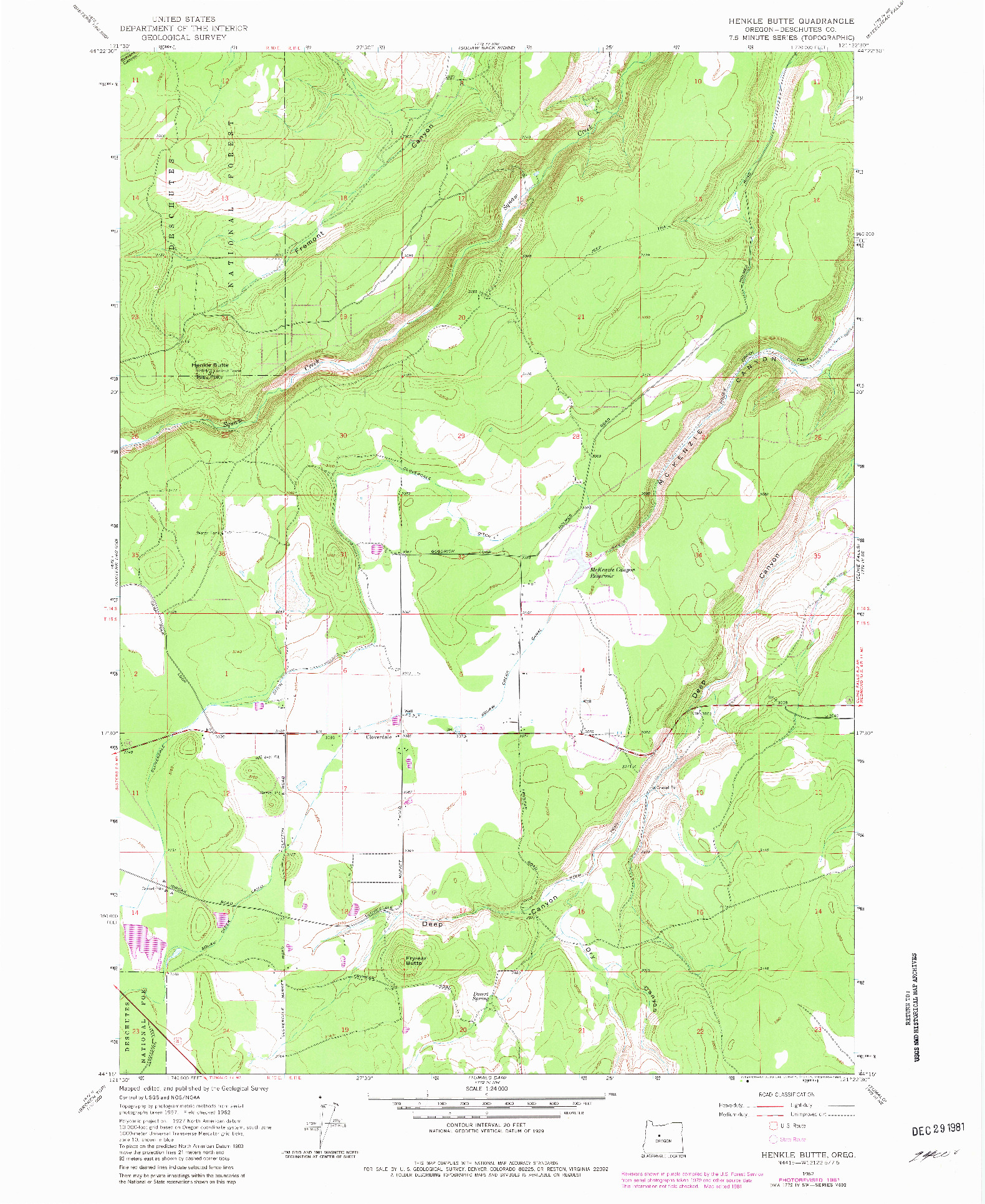 USGS 1:24000-SCALE QUADRANGLE FOR HENKLE BUTTE, OR 1962