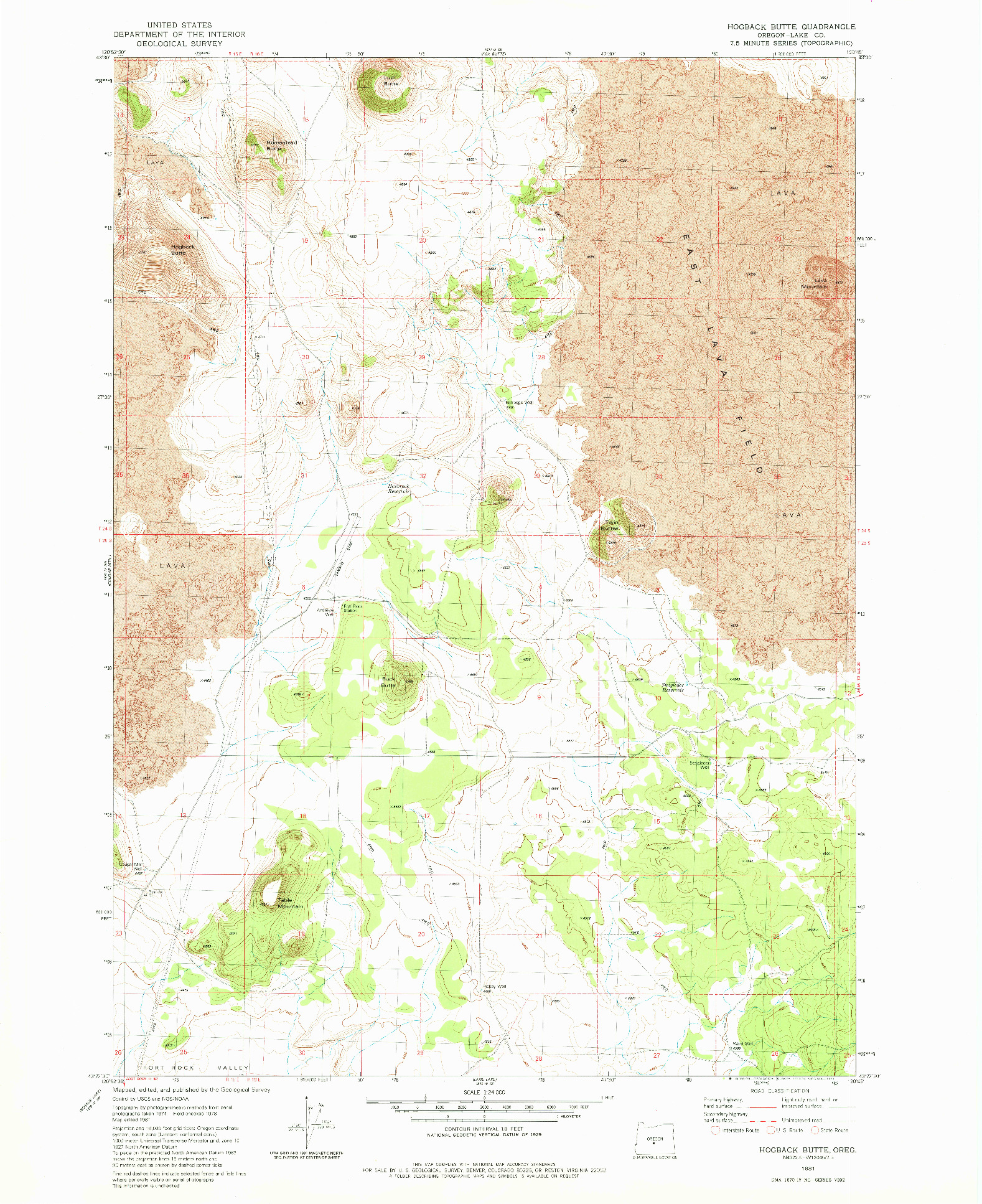 USGS 1:24000-SCALE QUADRANGLE FOR HOGBACK BUTTE, OR 1981