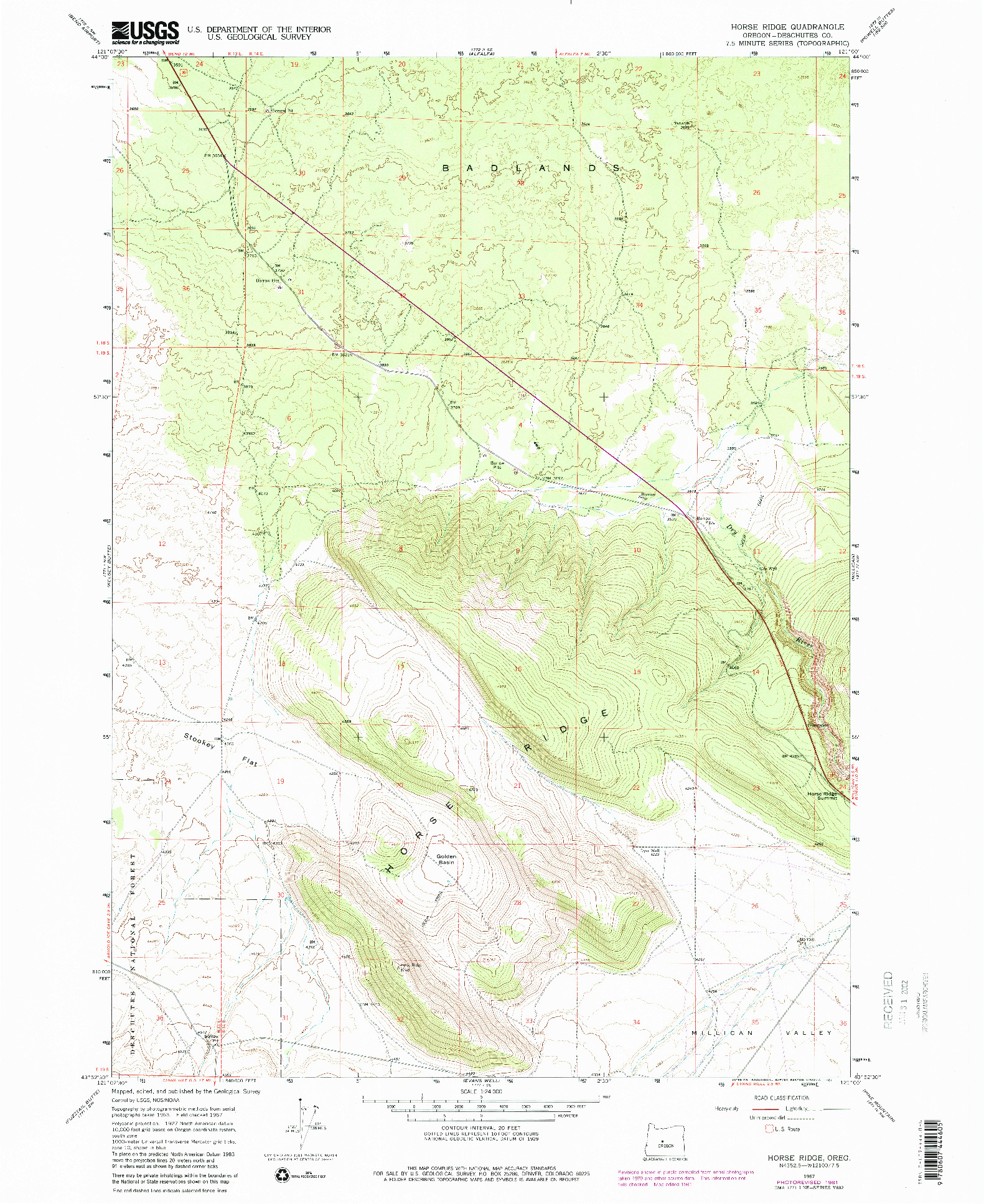 USGS 1:24000-SCALE QUADRANGLE FOR HORSE RIDGE, OR 1967