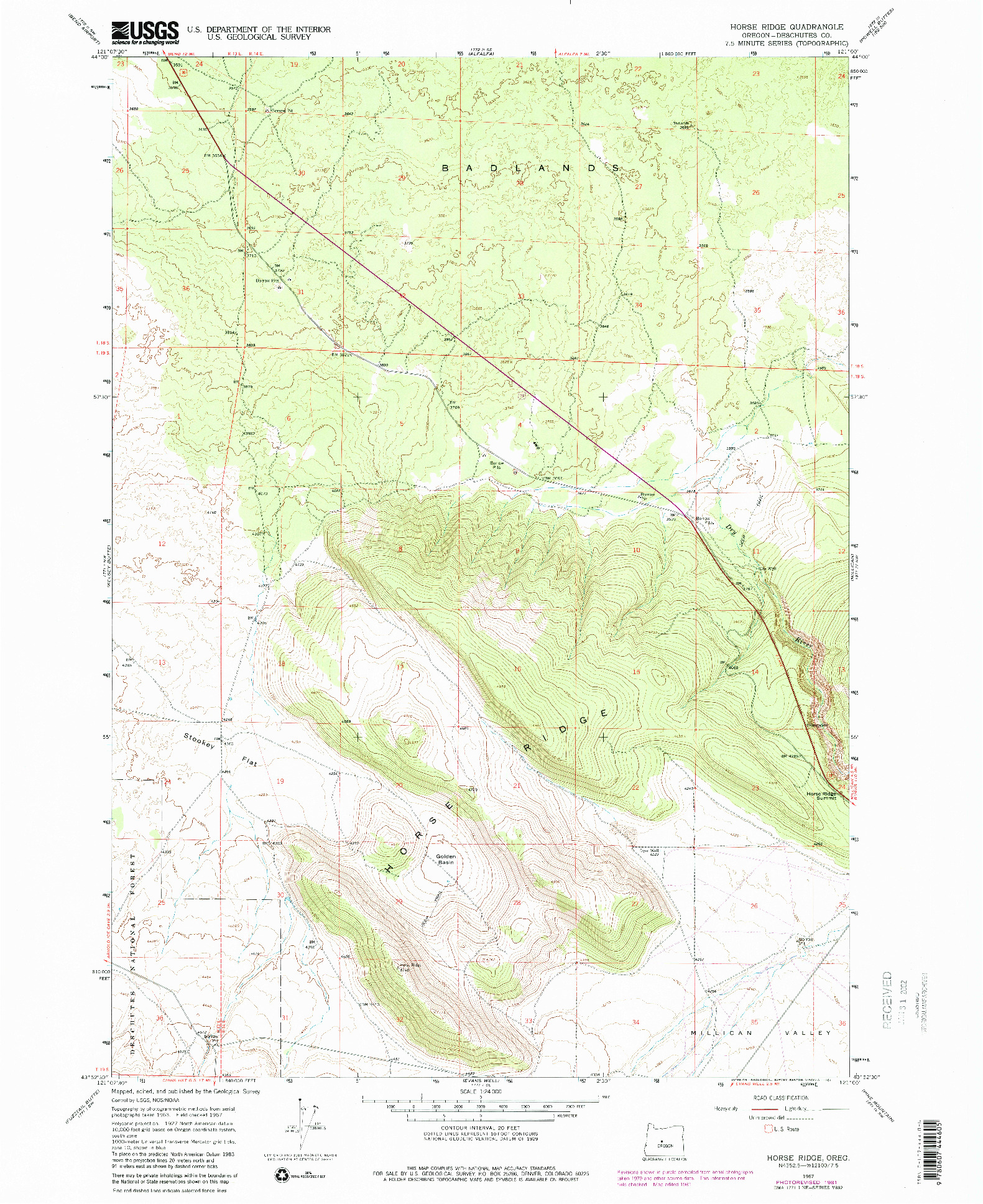 USGS 1:24000-SCALE QUADRANGLE FOR HORSE RIDGE, OR 1967